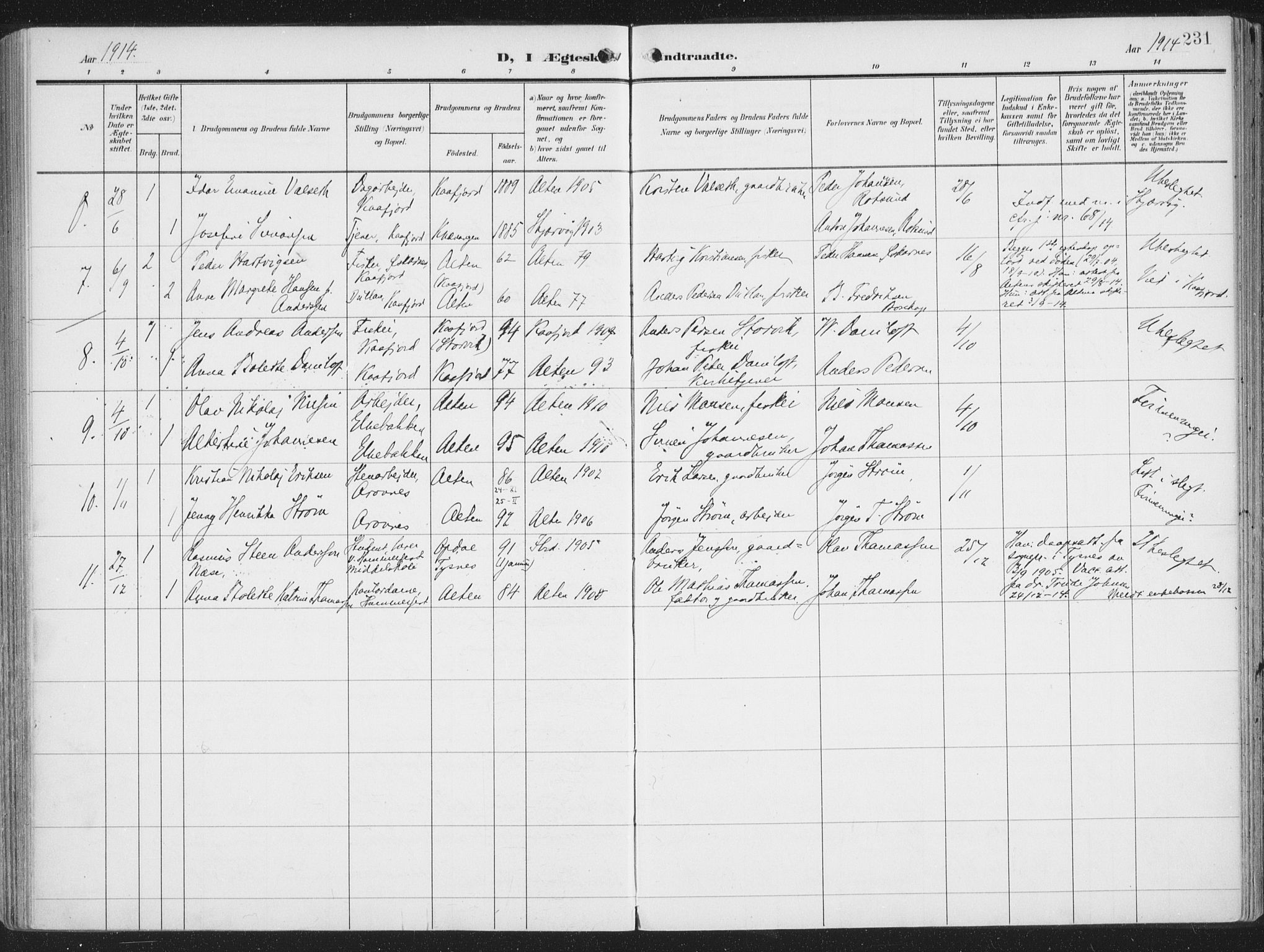 Alta sokneprestkontor, SATØ/S-1338/H/Ha/L0005.kirke: Parish register (official) no. 5, 1904-1918, p. 231