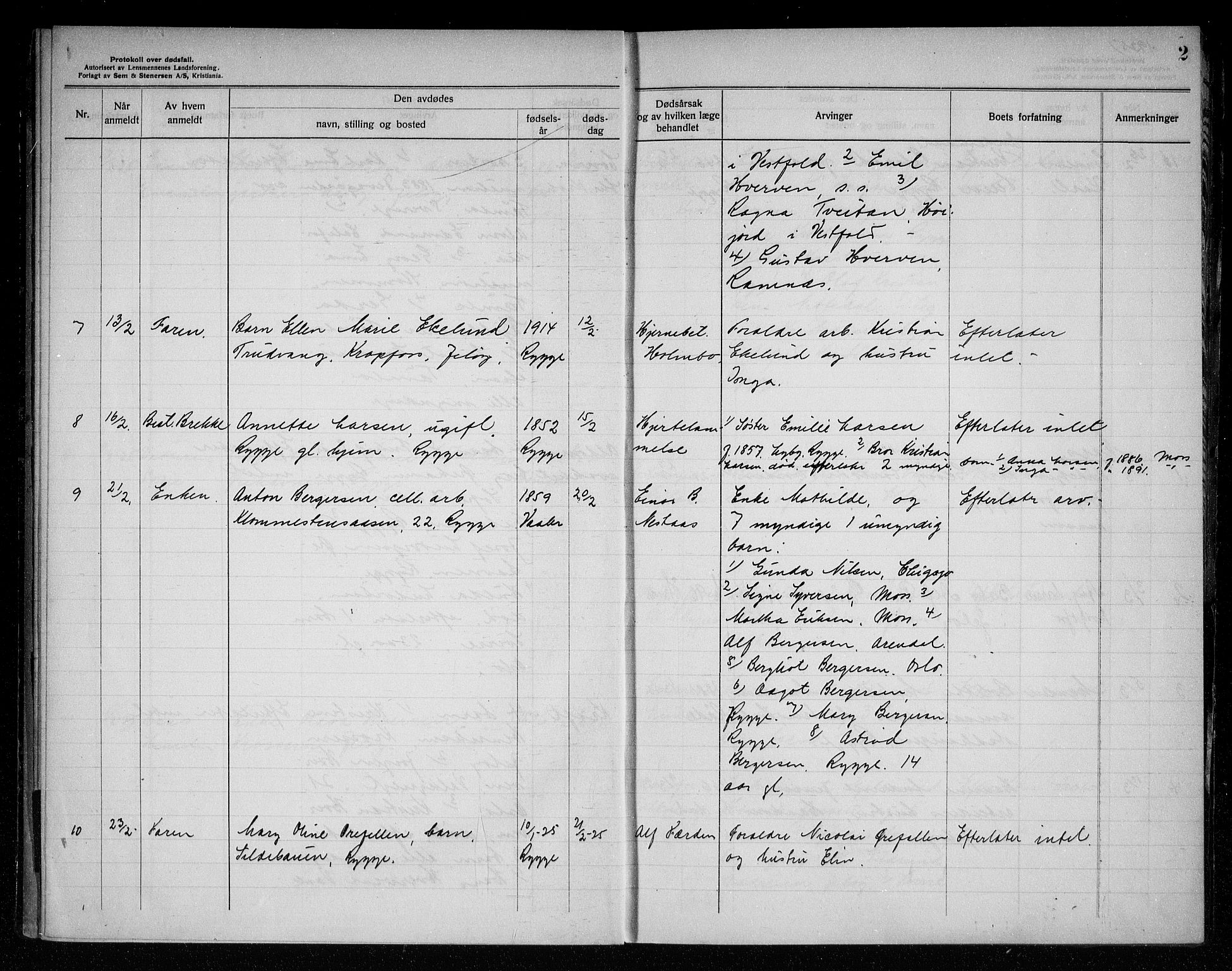 Rygge lensmannskontor, AV/SAO-A-10005/H/Ha/Haa/L0008: Dødsfallsprotokoll, 1925-1929, p. 2