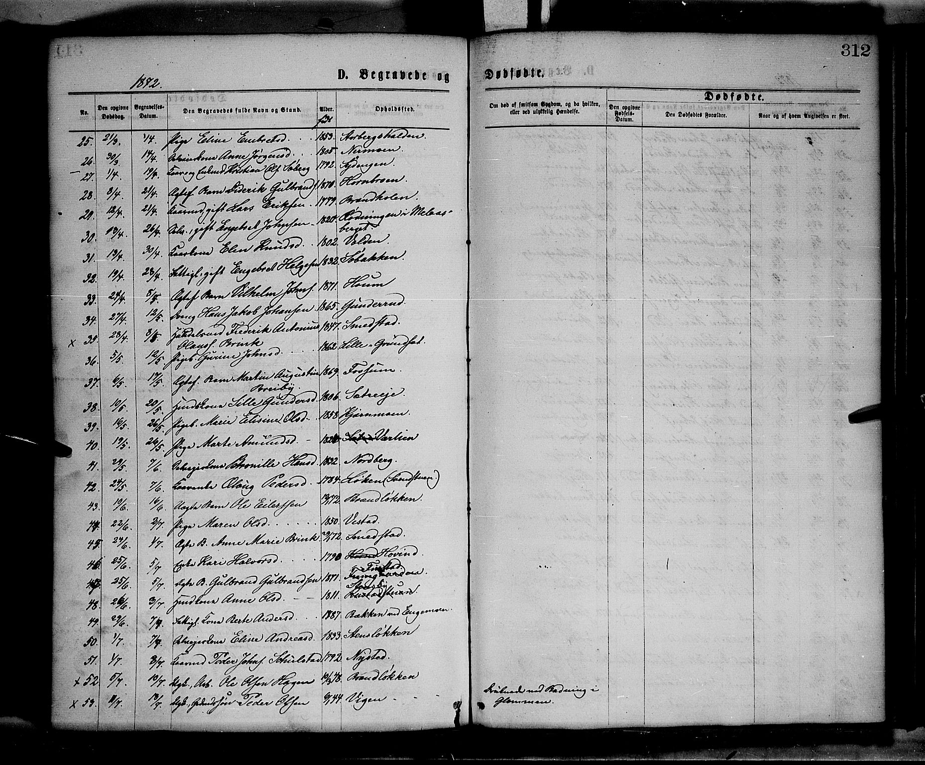 Elverum prestekontor, AV/SAH-PREST-044/H/Ha/Haa/L0011: Parish register (official) no. 11, 1869-1879, p. 312