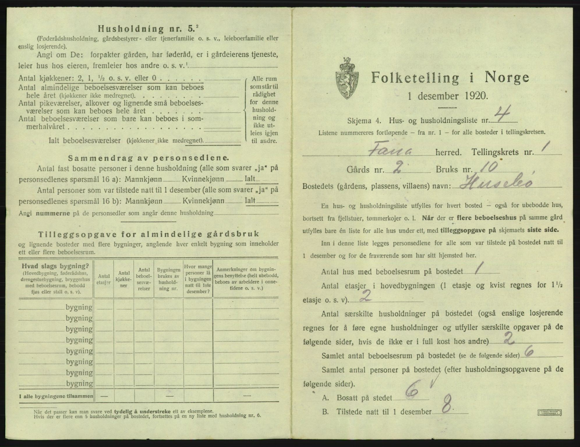 SAB, 1920 census for Fana, 1920, p. 100