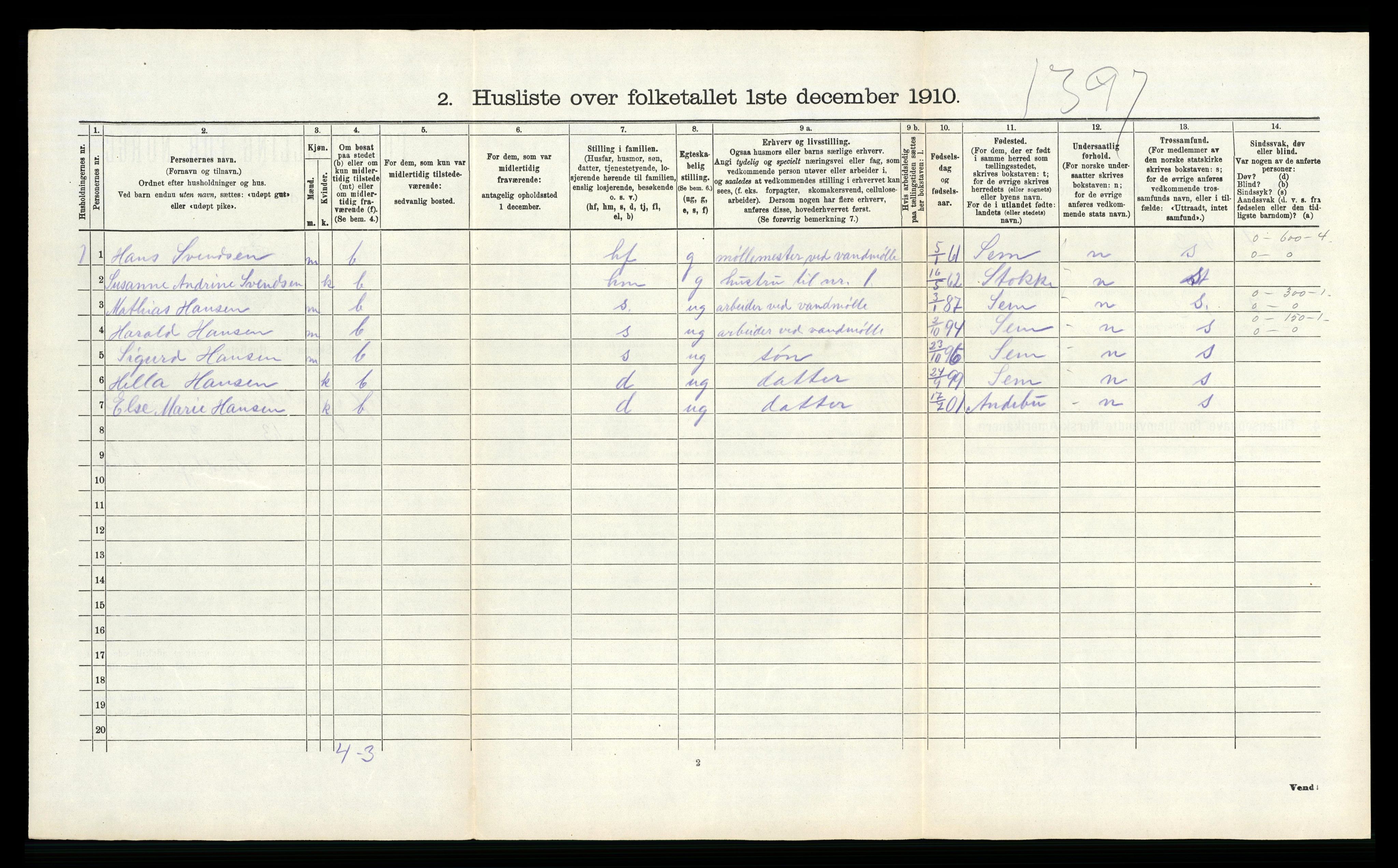 RA, 1910 census for Hof, 1910, p. 507