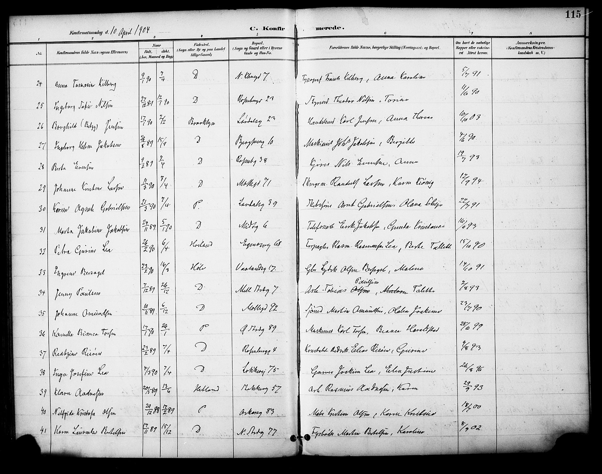 Domkirken sokneprestkontor, AV/SAST-A-101812/001/30/30BA/L0031: Parish register (official) no. A 30, 1896-1916, p. 115