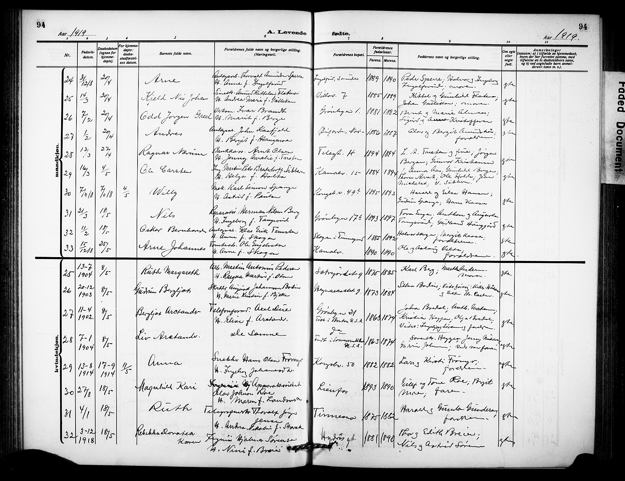 Notodden kirkebøker, AV/SAKO-A-290/G/Ga/L0001: Parish register (copy) no. 1, 1912-1923, p. 94