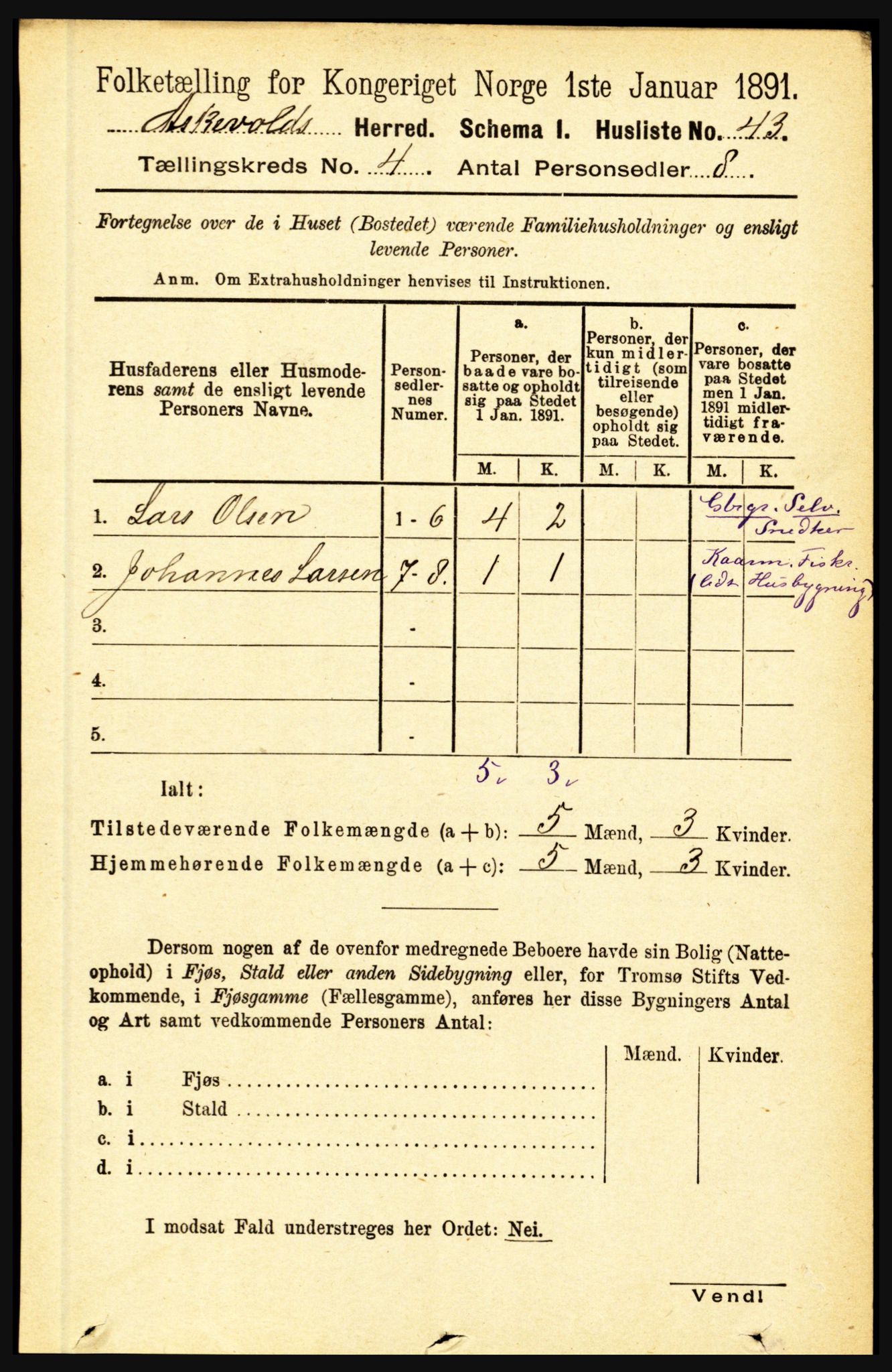 RA, 1891 census for 1428 Askvoll, 1891, p. 1231