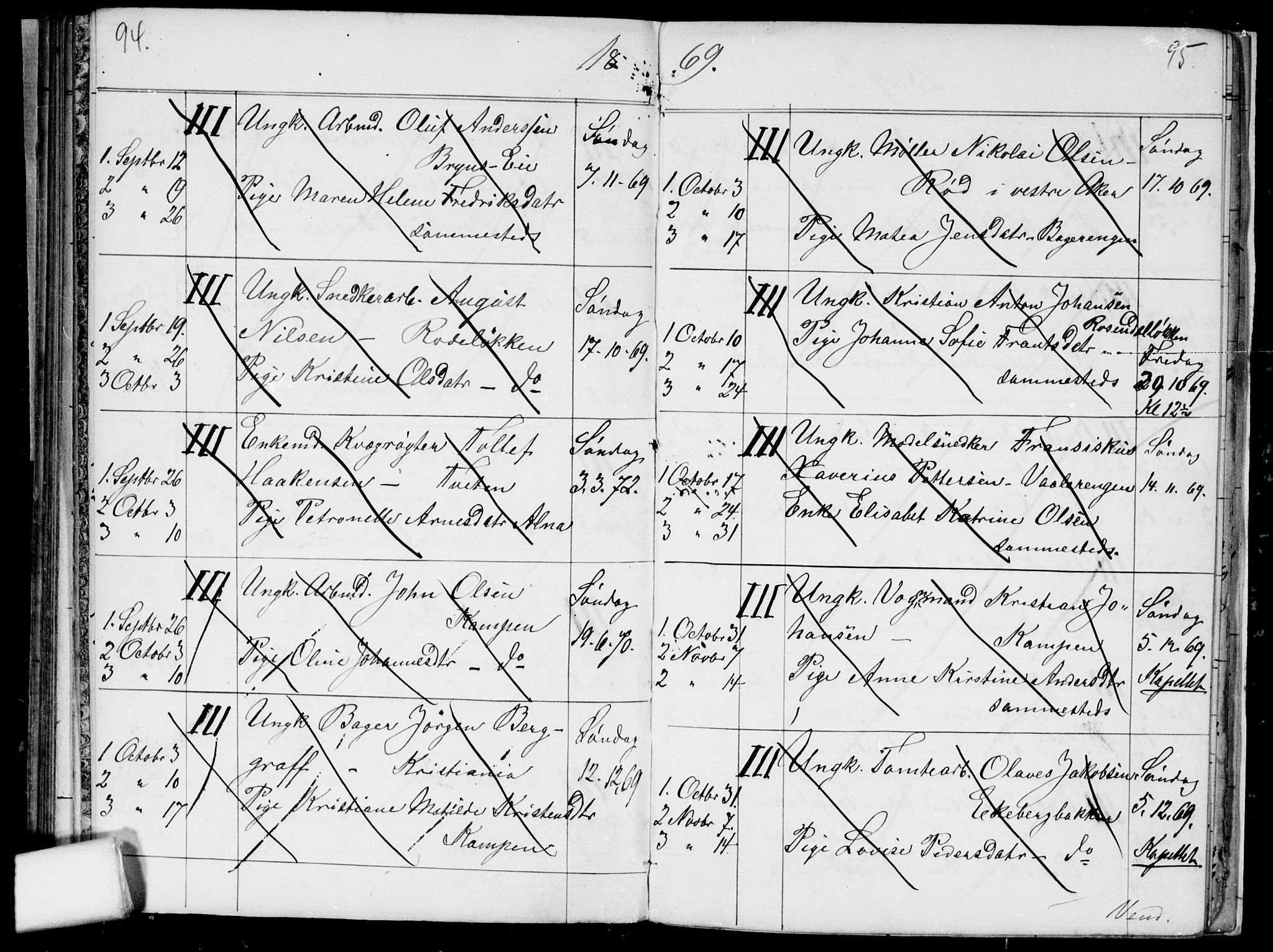 Østre Aker prestekontor Kirkebøker, SAO/A-10840/H/Ha/L0002: Banns register no. I 2, 1861-1872, p. 94-95