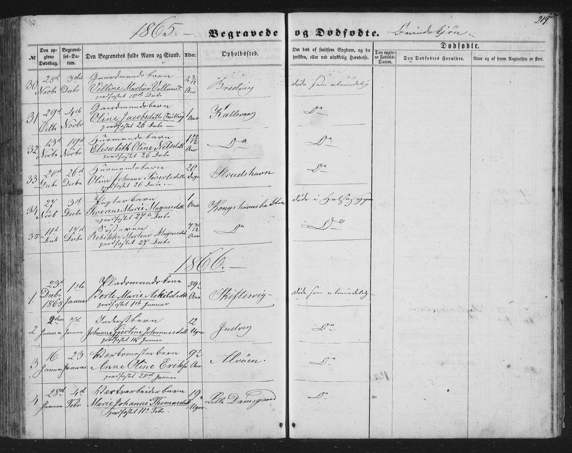 Askøy Sokneprestembete, SAB/A-74101/H/Ha/Hab/Haba/L0005: Parish register (copy) no. A 5, 1857-1871, p. 219