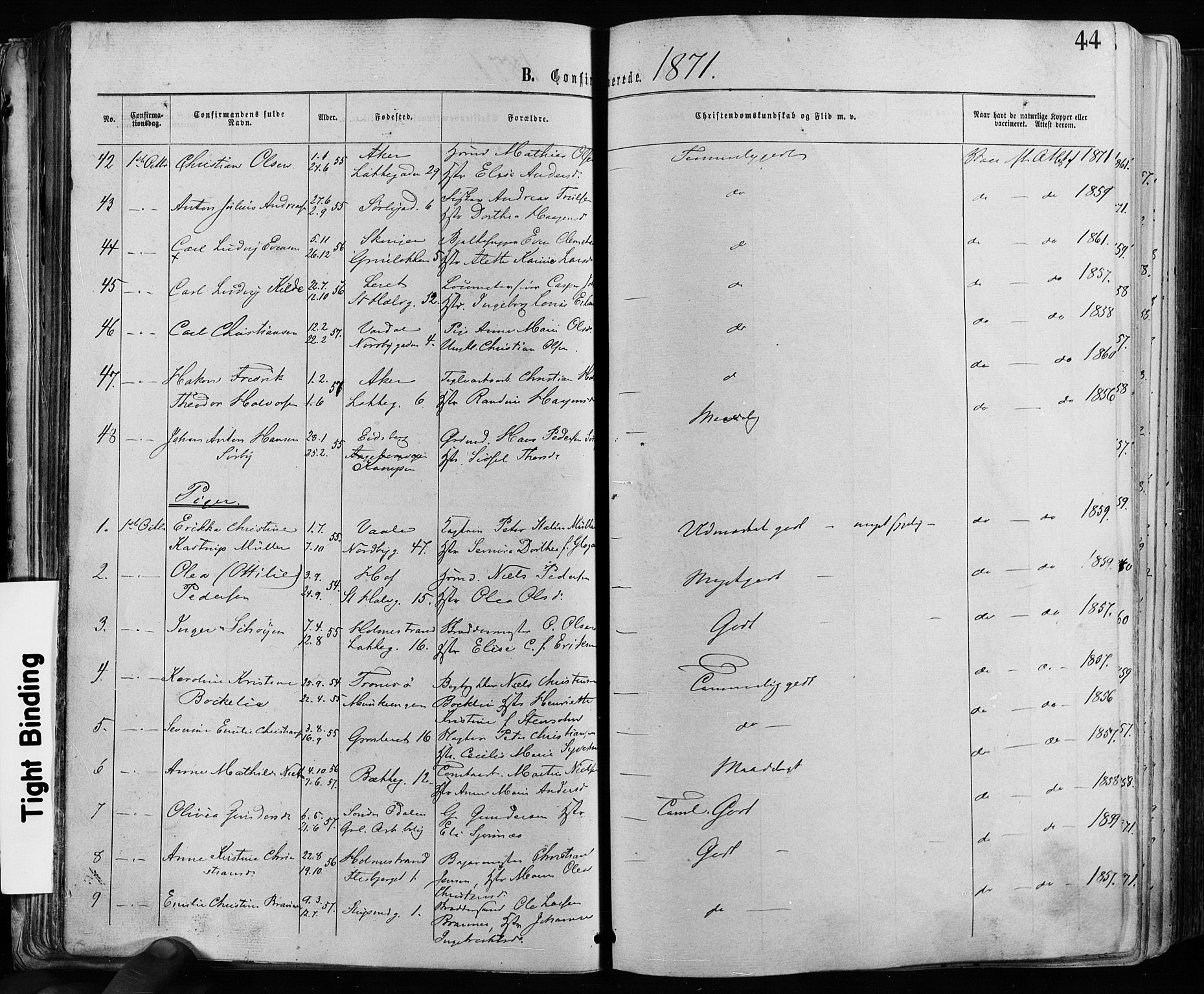 Grønland prestekontor Kirkebøker, AV/SAO-A-10848/F/Fa/L0005: Parish register (official) no. 5, 1869-1880, p. 44