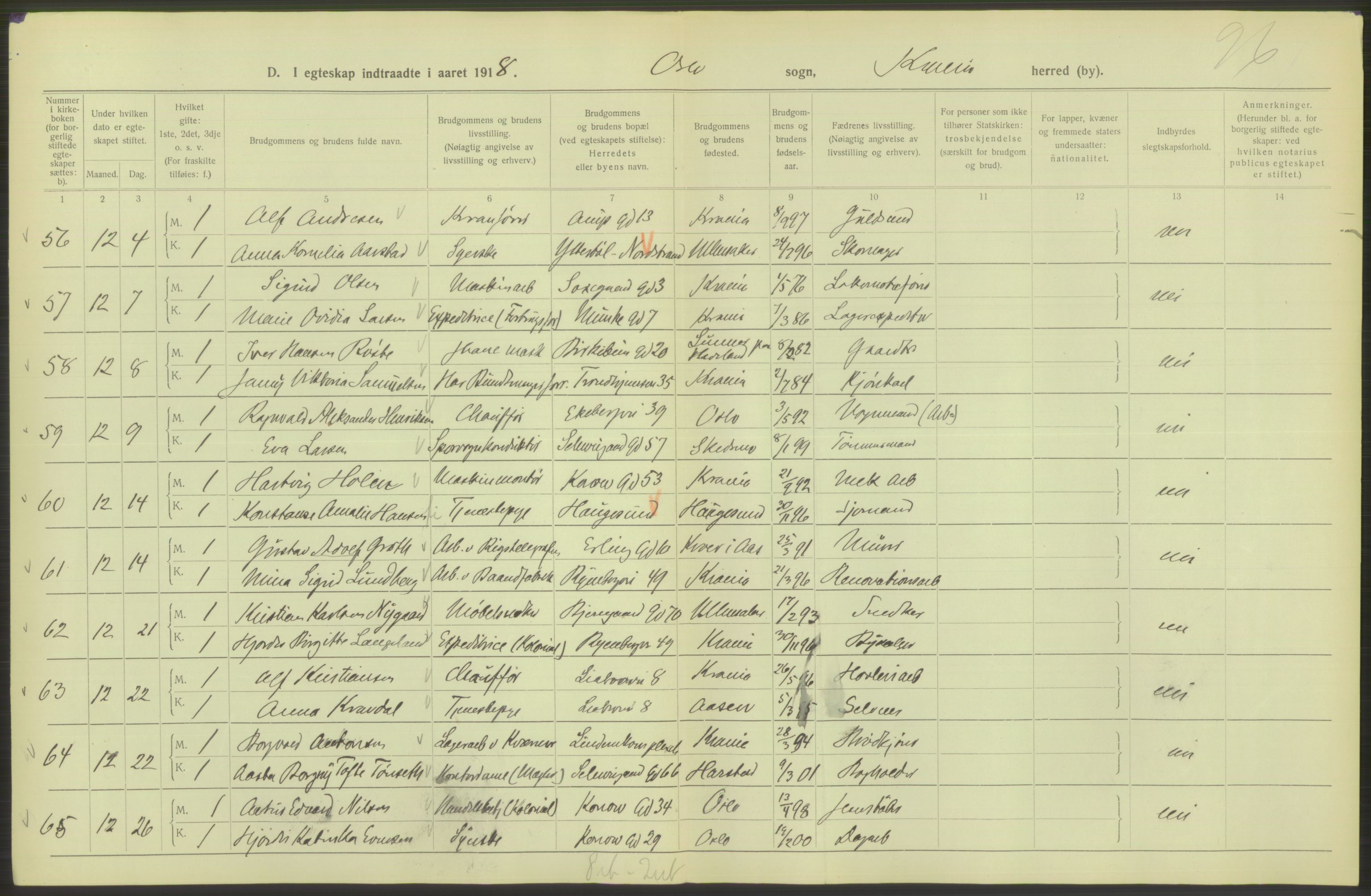 Statistisk sentralbyrå, Sosiodemografiske emner, Befolkning, AV/RA-S-2228/D/Df/Dfb/Dfbh/L0009: Kristiania: Gifte, 1918, p. 980