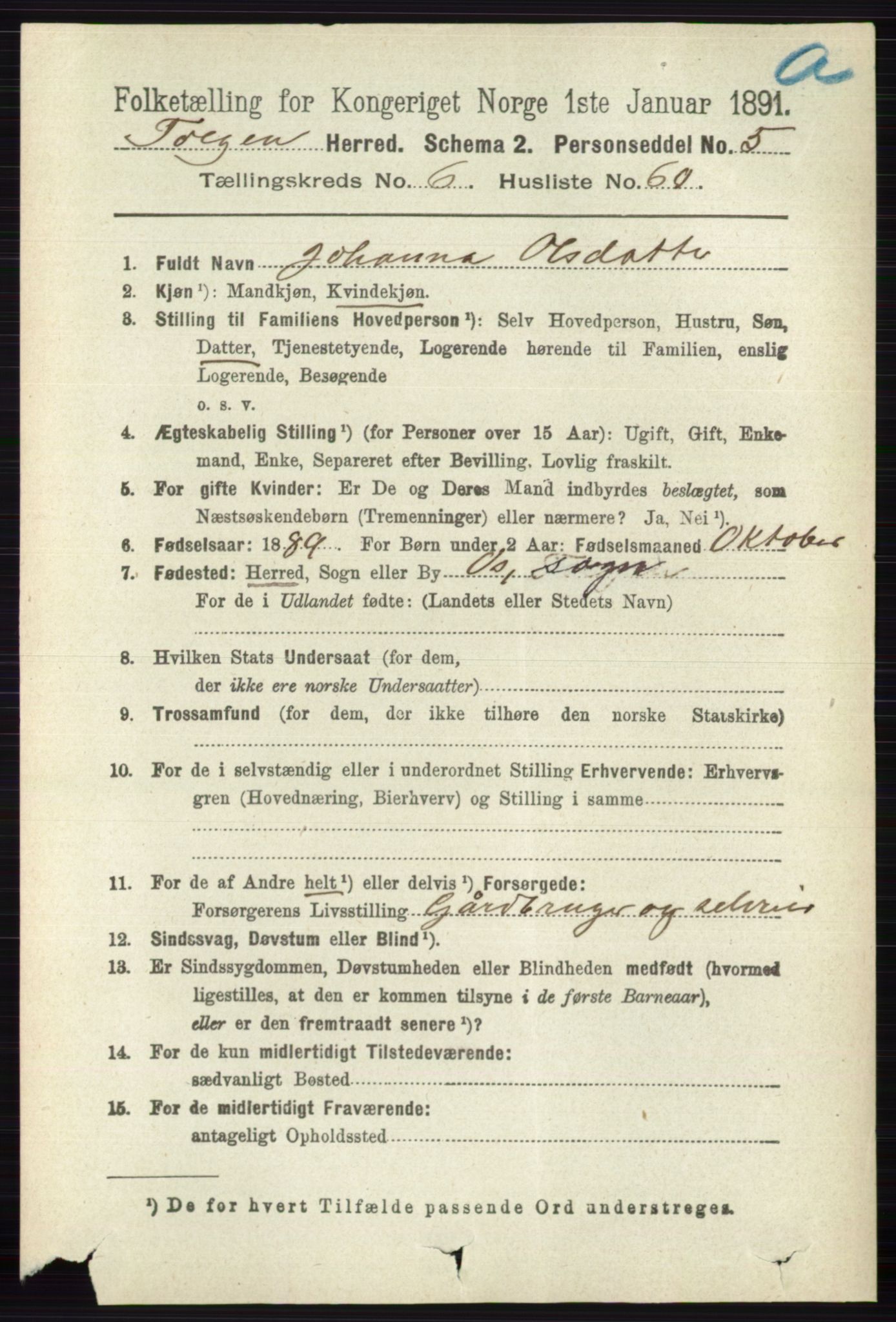 RA, 1891 census for 0436 Tolga, 1891, p. 1982