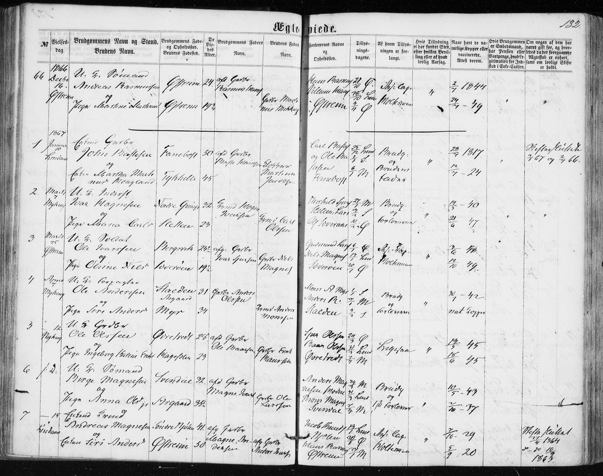Lindås Sokneprestembete, SAB/A-76701/H/Haa: Parish register (official) no. A 16, 1863-1875, p. 132