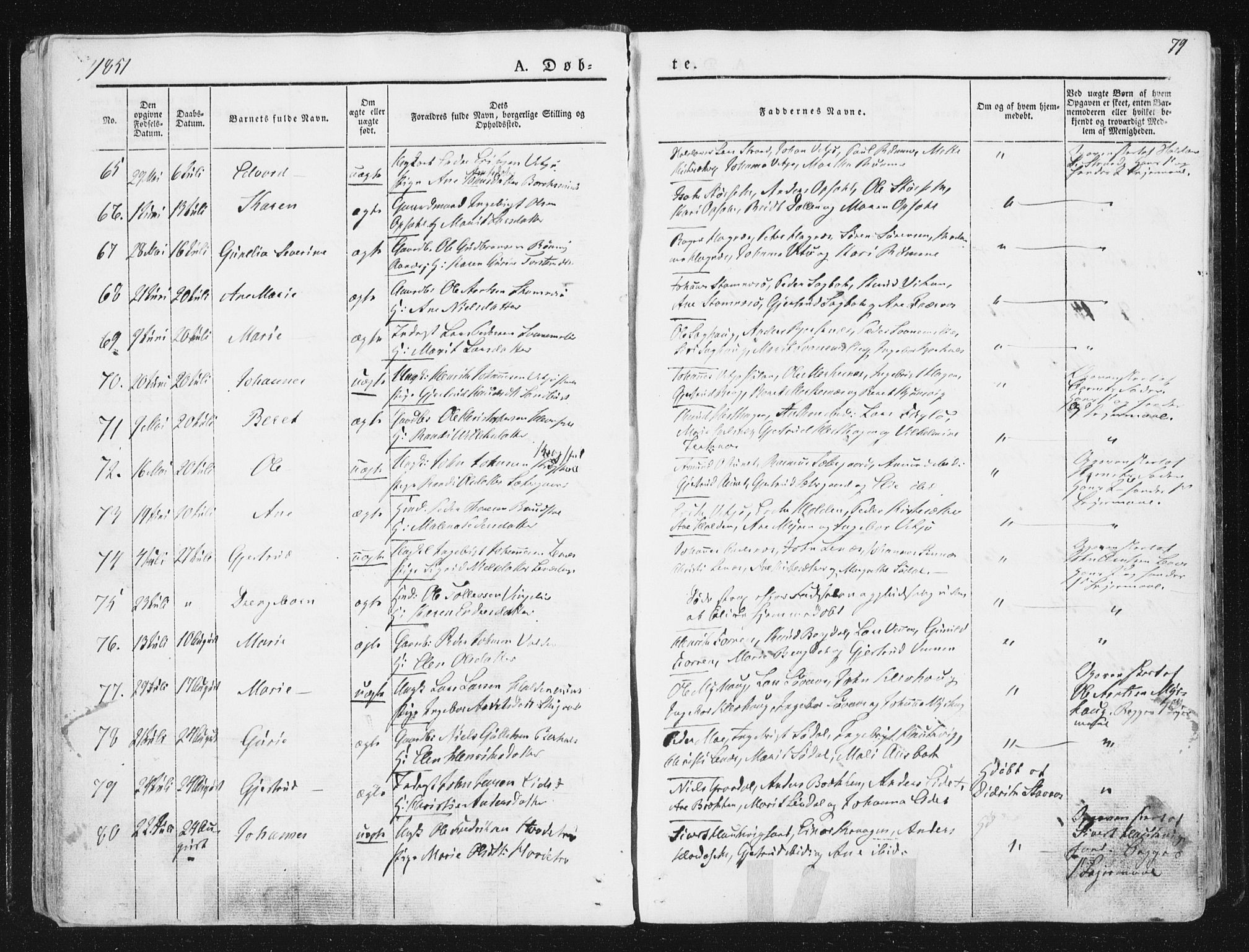 Ministerialprotokoller, klokkerbøker og fødselsregistre - Sør-Trøndelag, SAT/A-1456/630/L0493: Parish register (official) no. 630A06, 1841-1851, p. 79