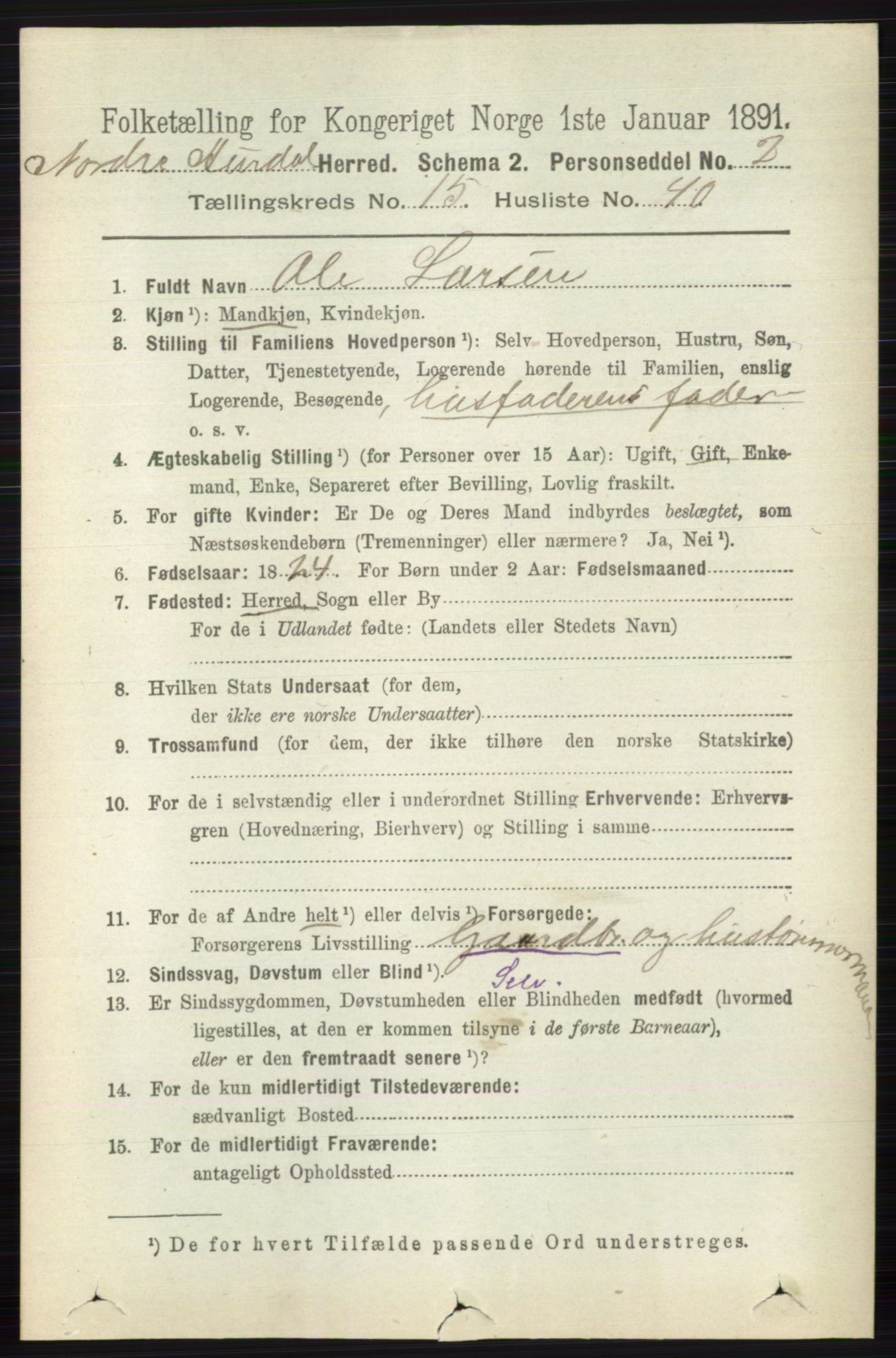 RA, 1891 census for 0542 Nord-Aurdal, 1891, p. 5964