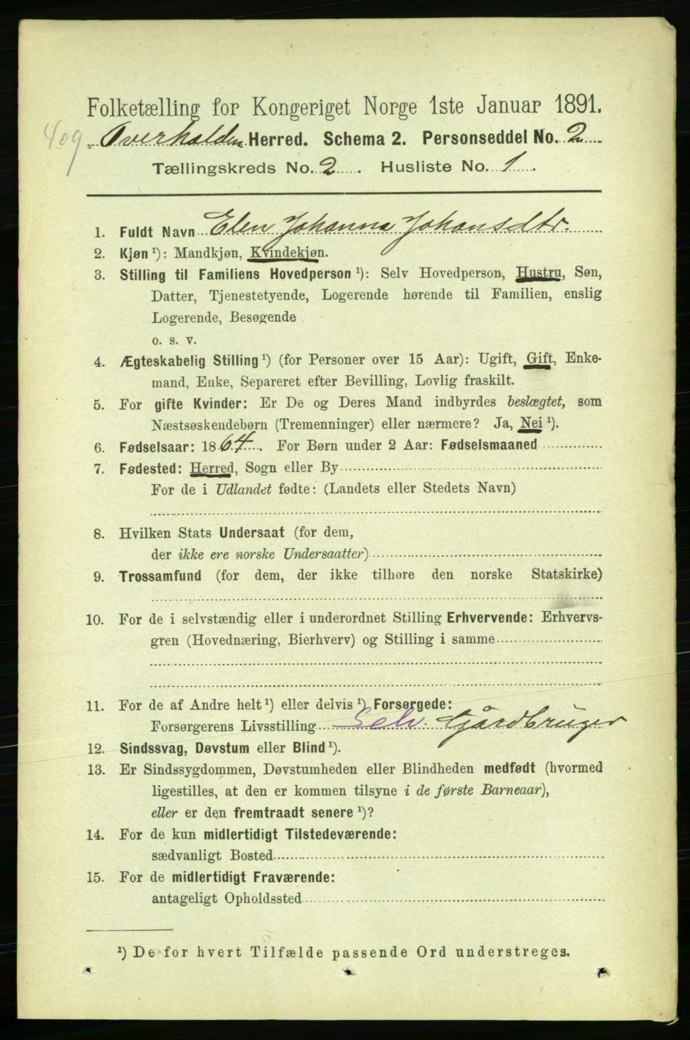 RA, 1891 census for 1744 Overhalla, 1891, p. 451