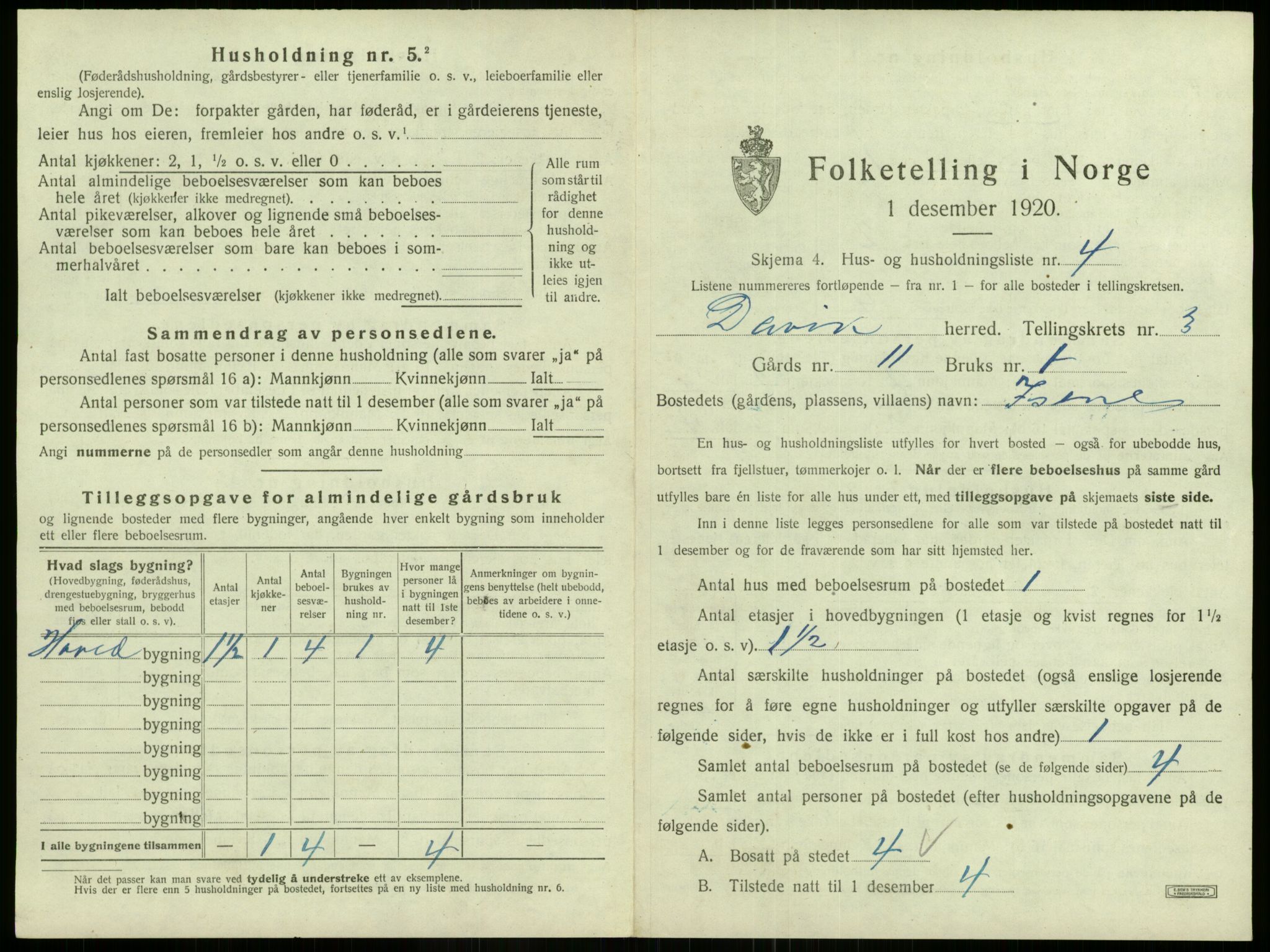 SAB, 1920 census for Davik, 1920, p. 147