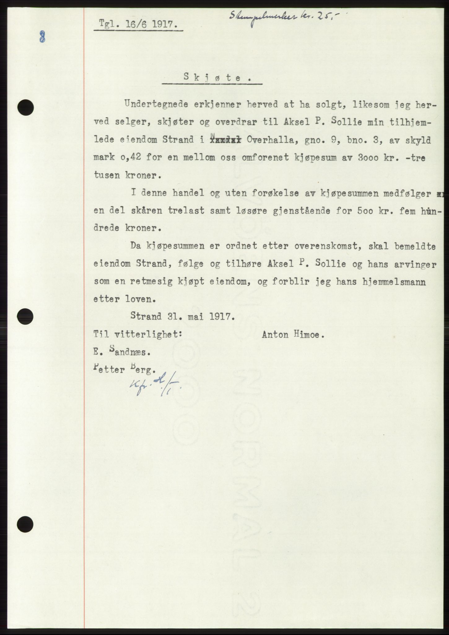 Namdal sorenskriveri, SAT/A-4133/1/2/2C: Mortgage book no. -, 1916-1921, Deed date: 16.06.1917