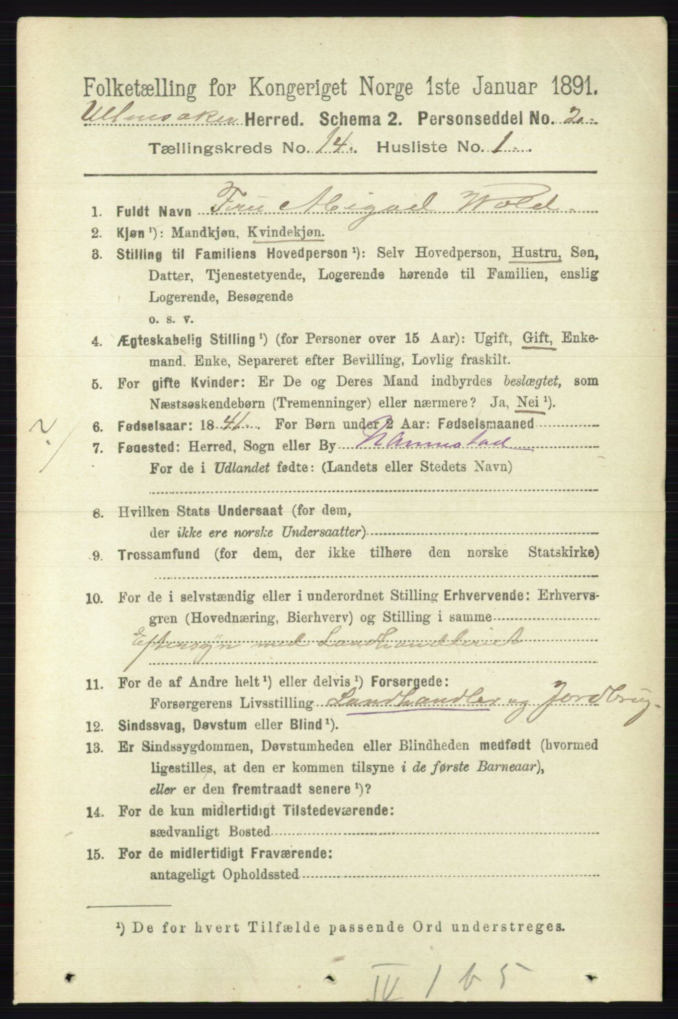 RA, 1891 census for 0235 Ullensaker, 1891, p. 6380