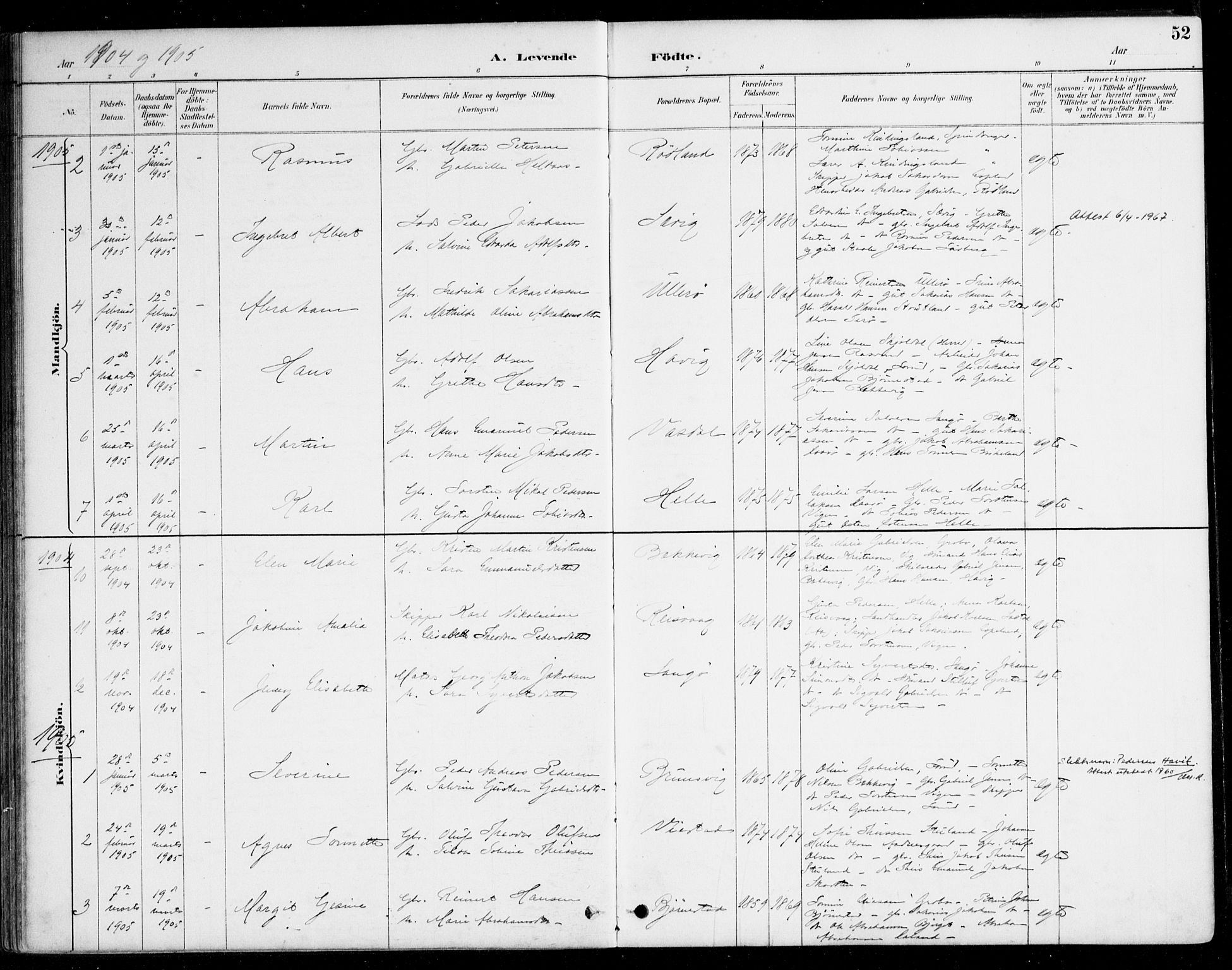 Herad sokneprestkontor, SAK/1111-0018/F/Fa/Fab/L0005: Parish register (official) no. A 5, 1886-1913, p. 52