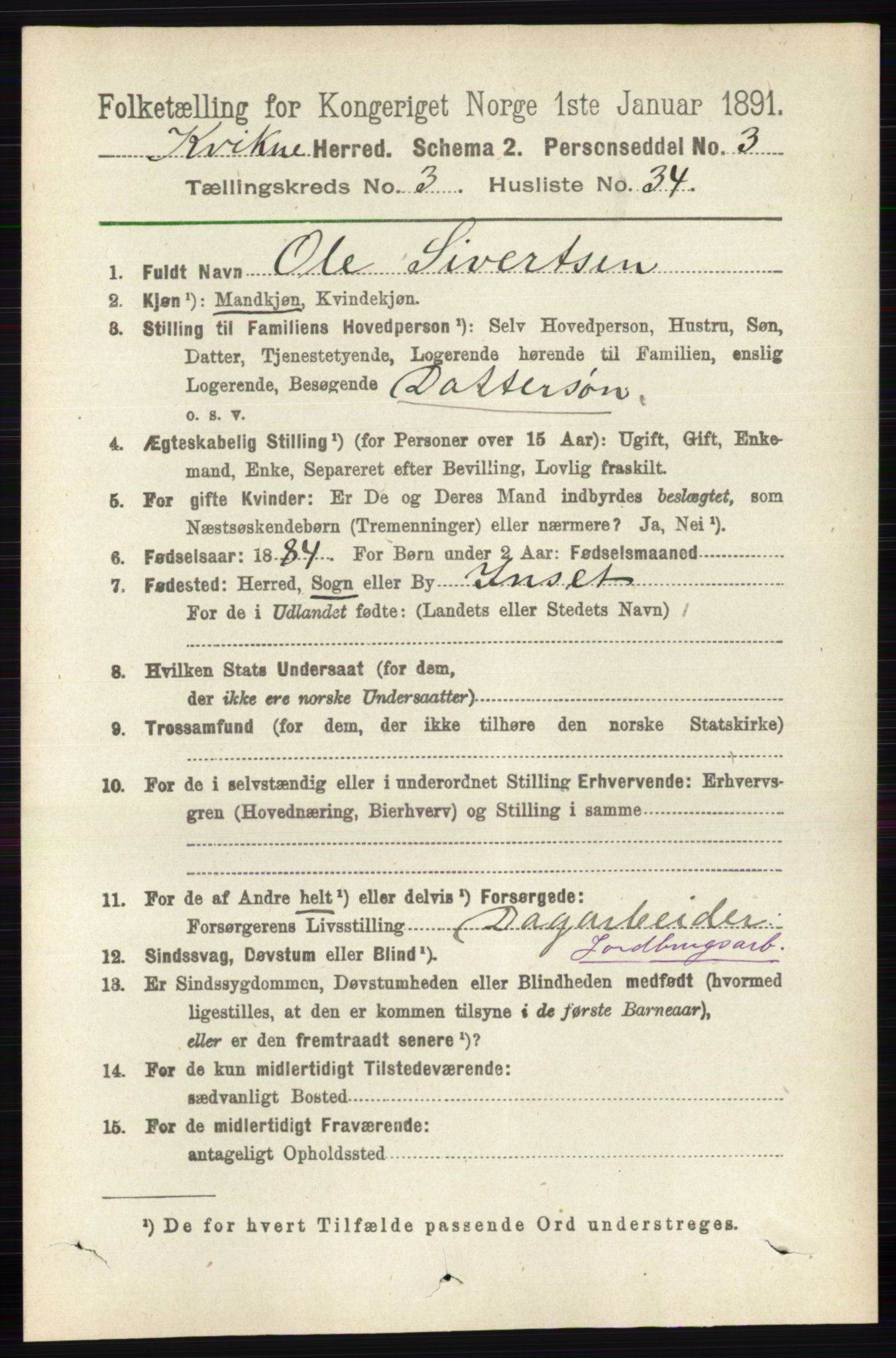 RA, 1891 census for 0440 Kvikne, 1891, p. 906