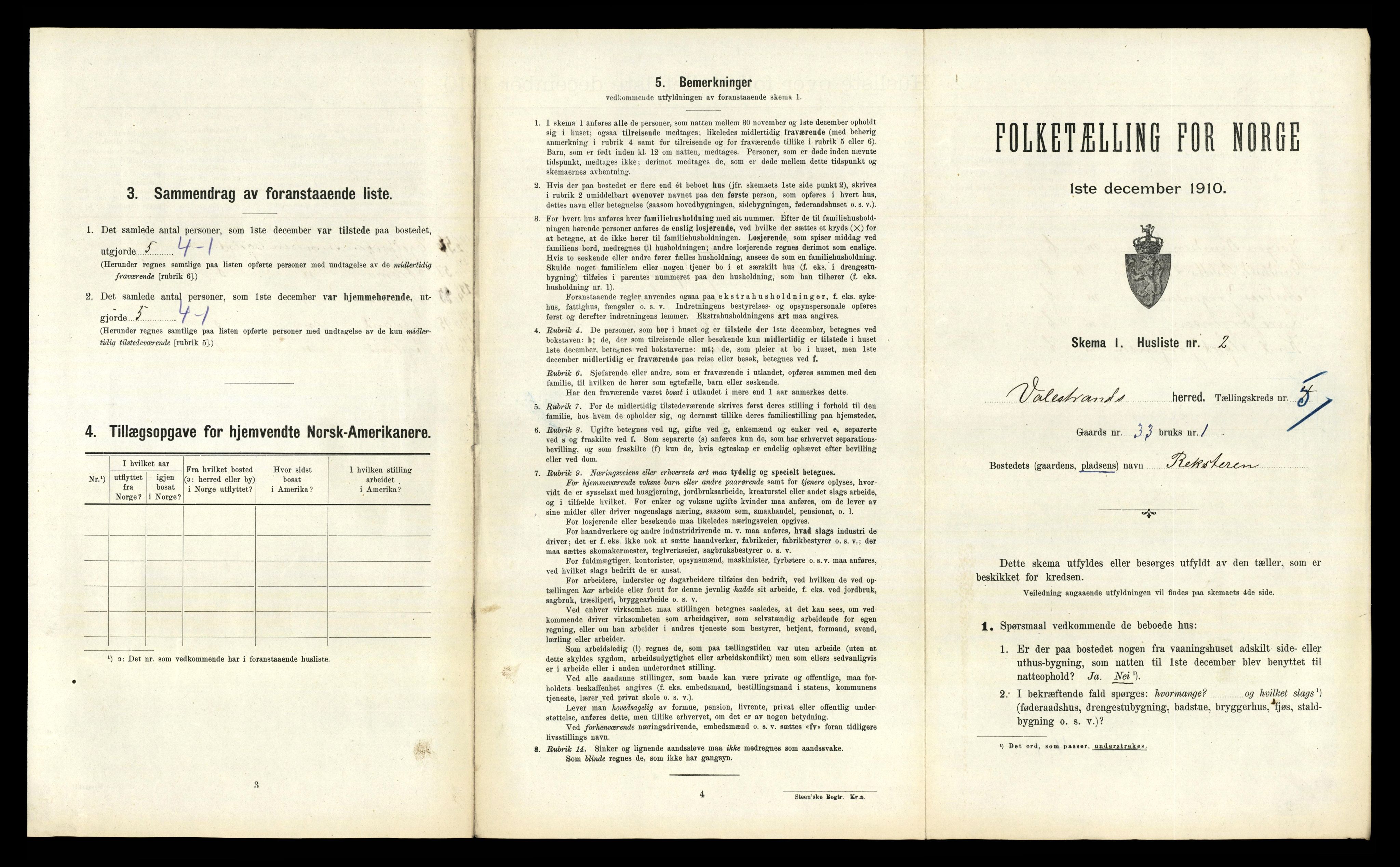 RA, 1910 census for Valestrand, 1910, p. 318