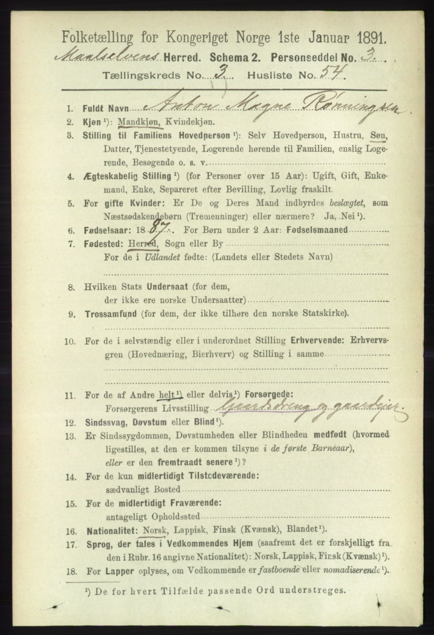 RA, 1891 census for 1924 Målselv, 1891, p. 971