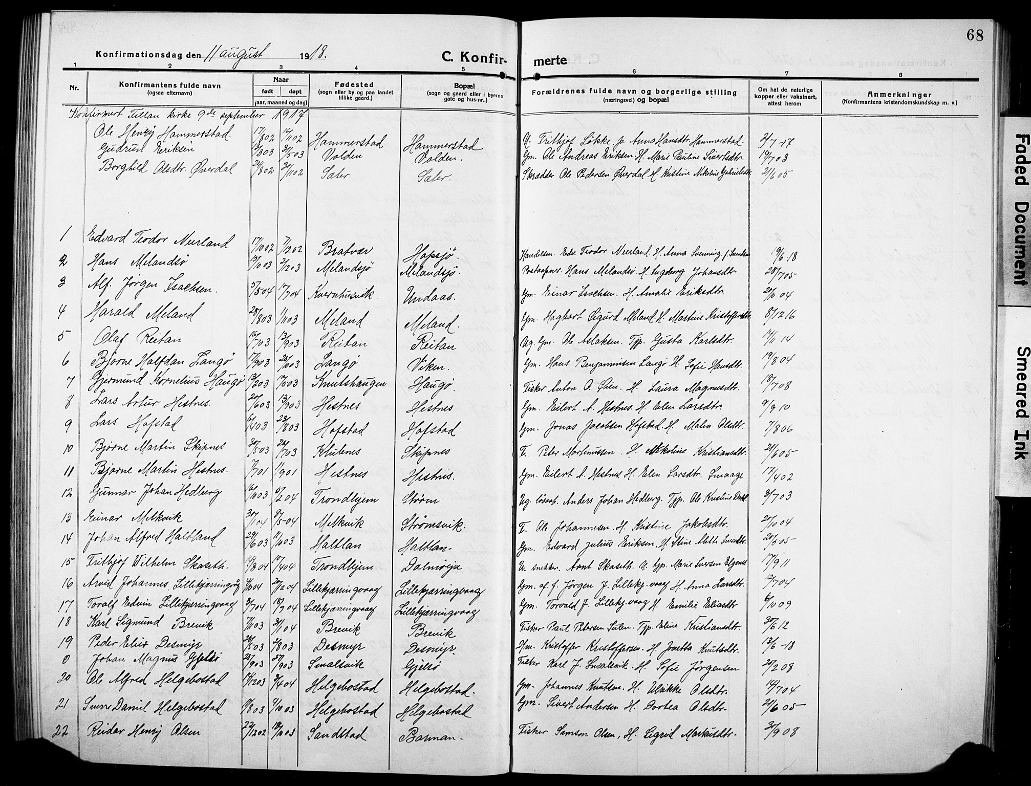 Ministerialprotokoller, klokkerbøker og fødselsregistre - Sør-Trøndelag, SAT/A-1456/634/L0543: Parish register (copy) no. 634C05, 1917-1928, p. 68