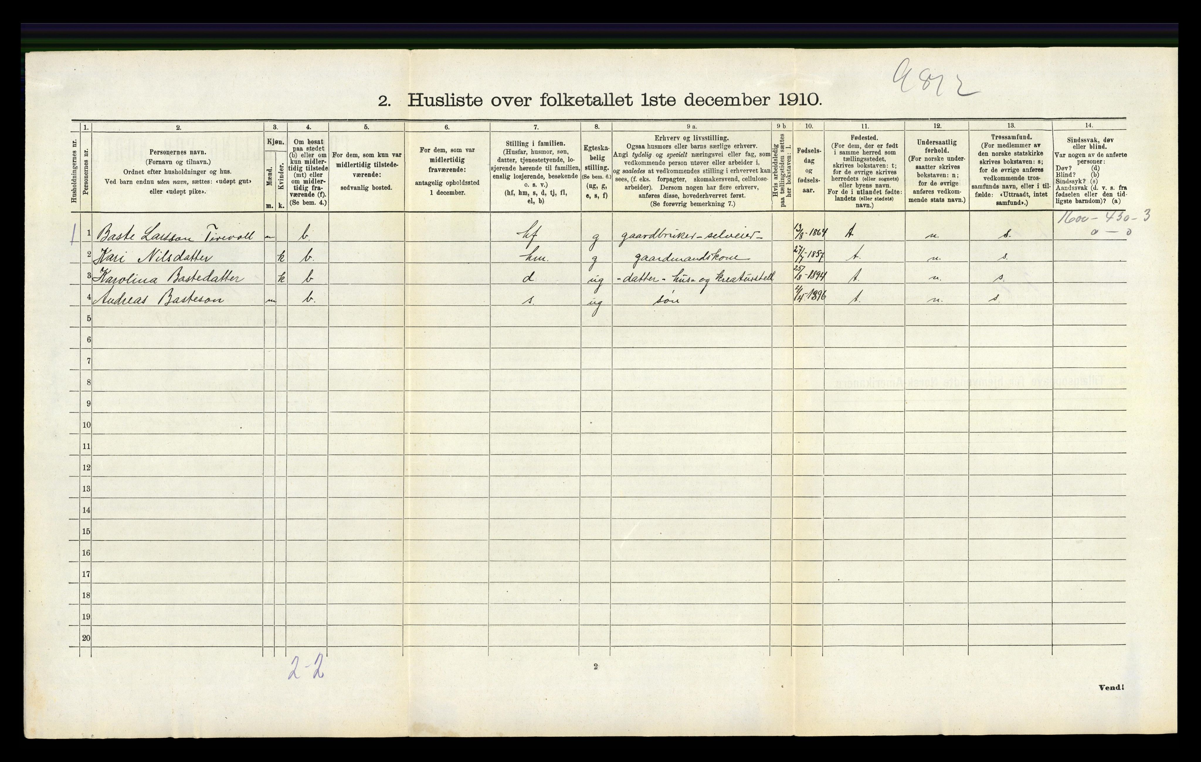 RA, 1910 census for Hamre, 1910, p. 555