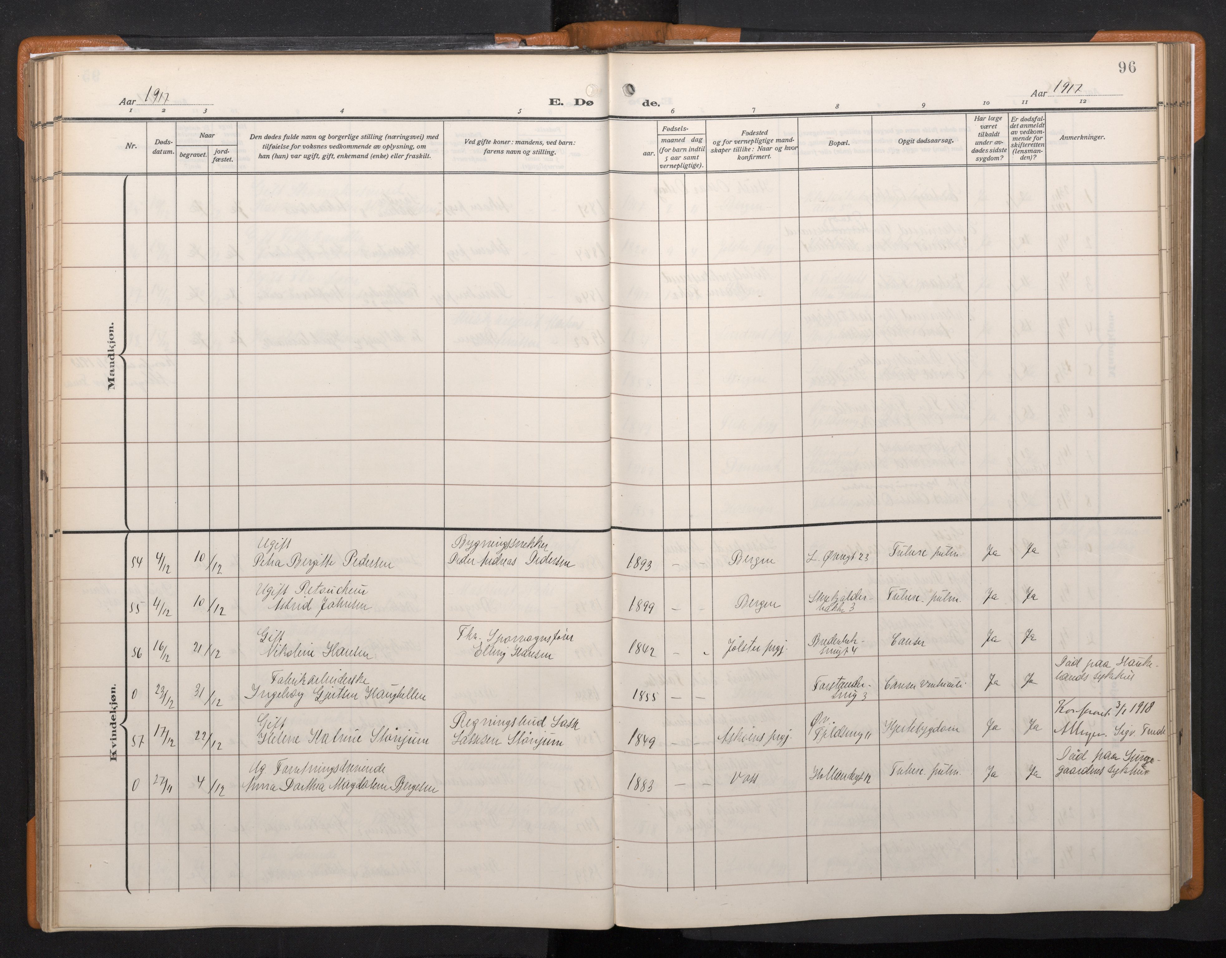 Korskirken sokneprestembete, AV/SAB-A-76101/H/Haa/L0048: Parish register (official) no. E 6, 1910-1960, p. 95b-96a