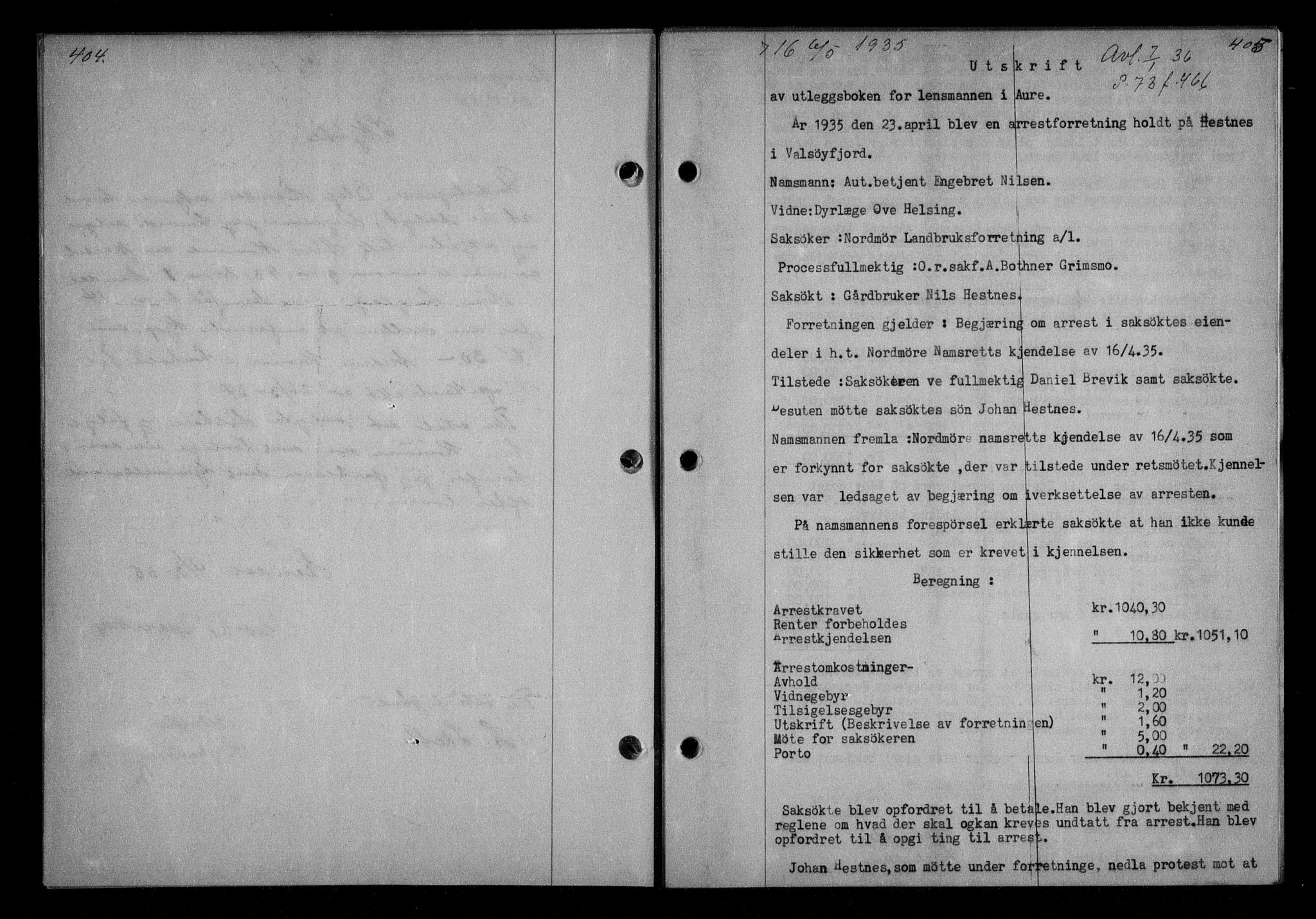 Nordmøre sorenskriveri, AV/SAT-A-4132/1/2/2Ca/L0084: Mortgage book no. 74, 1935-1935, Deed date: 06.05.1935