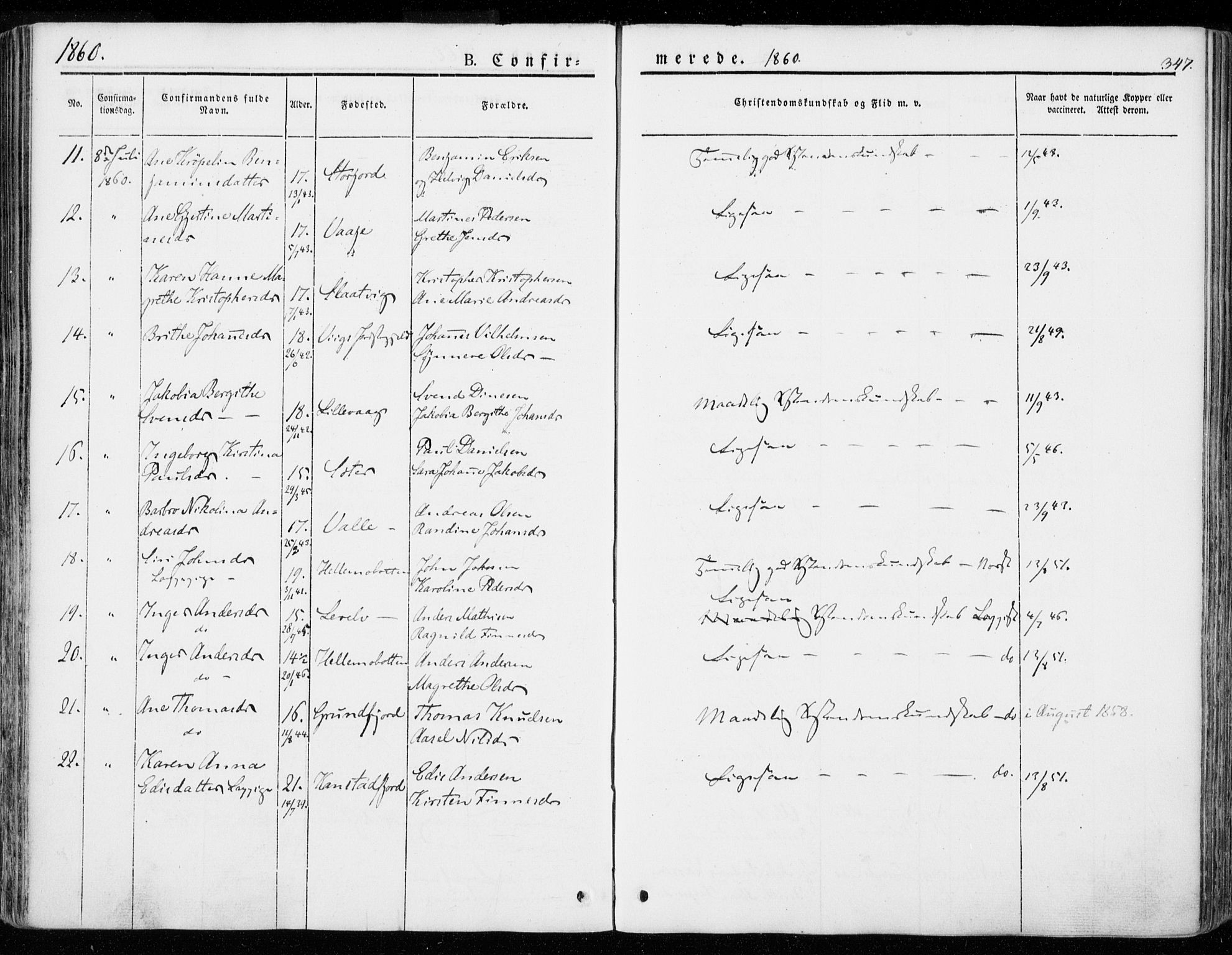 Ministerialprotokoller, klokkerbøker og fødselsregistre - Nordland, AV/SAT-A-1459/872/L1033: Parish register (official) no. 872A08, 1840-1863, p. 347