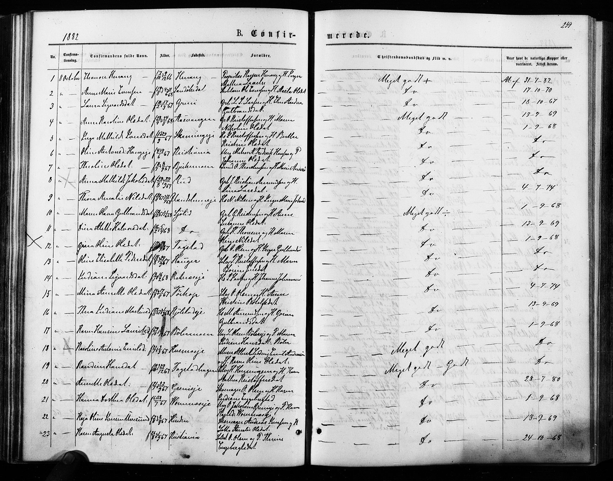 Nes prestekontor Kirkebøker, AV/SAO-A-10410/F/Fa/L0009: Parish register (official) no. I 9, 1875-1882, p. 259