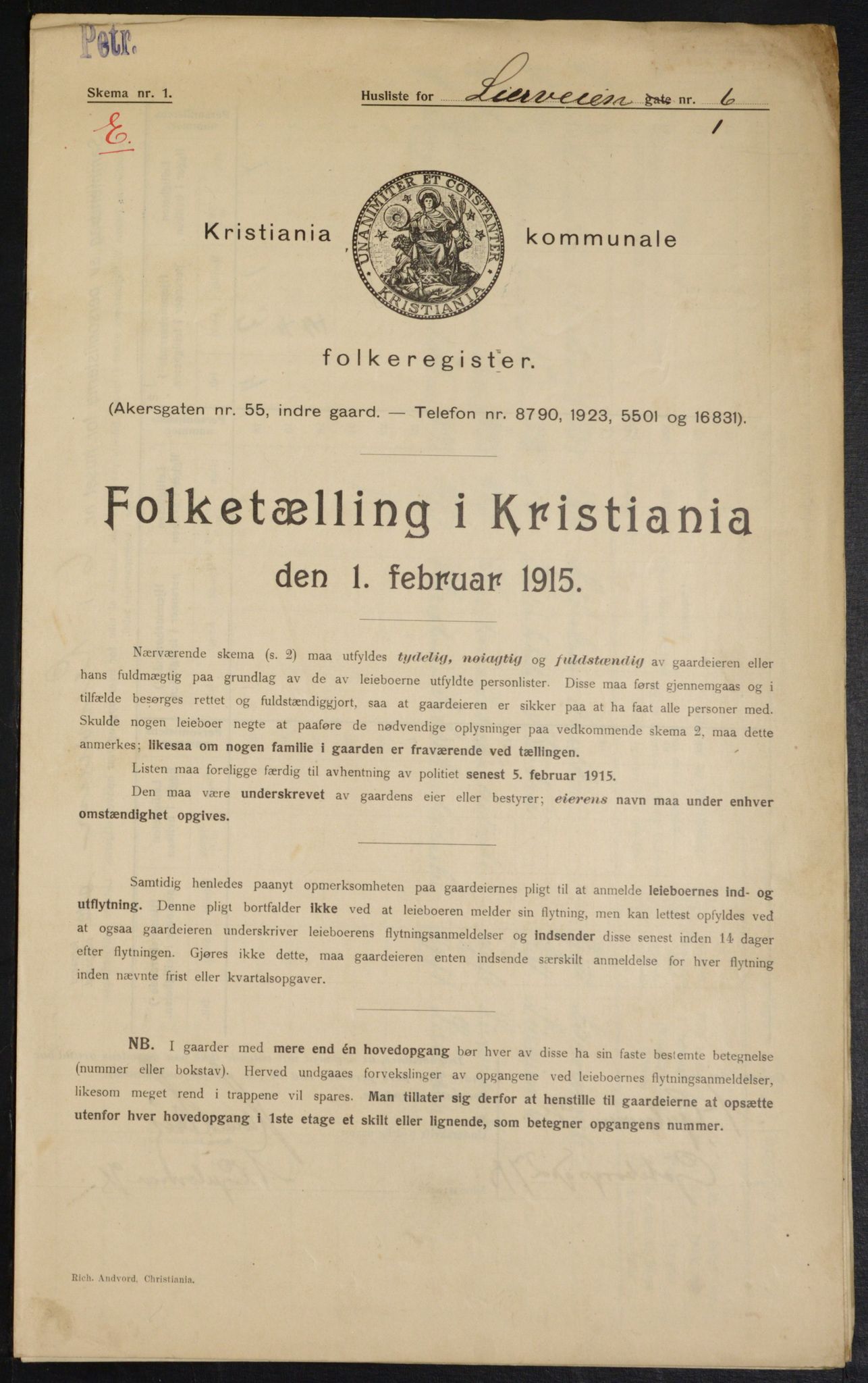 OBA, Municipal Census 1915 for Kristiania, 1915, p. 56997