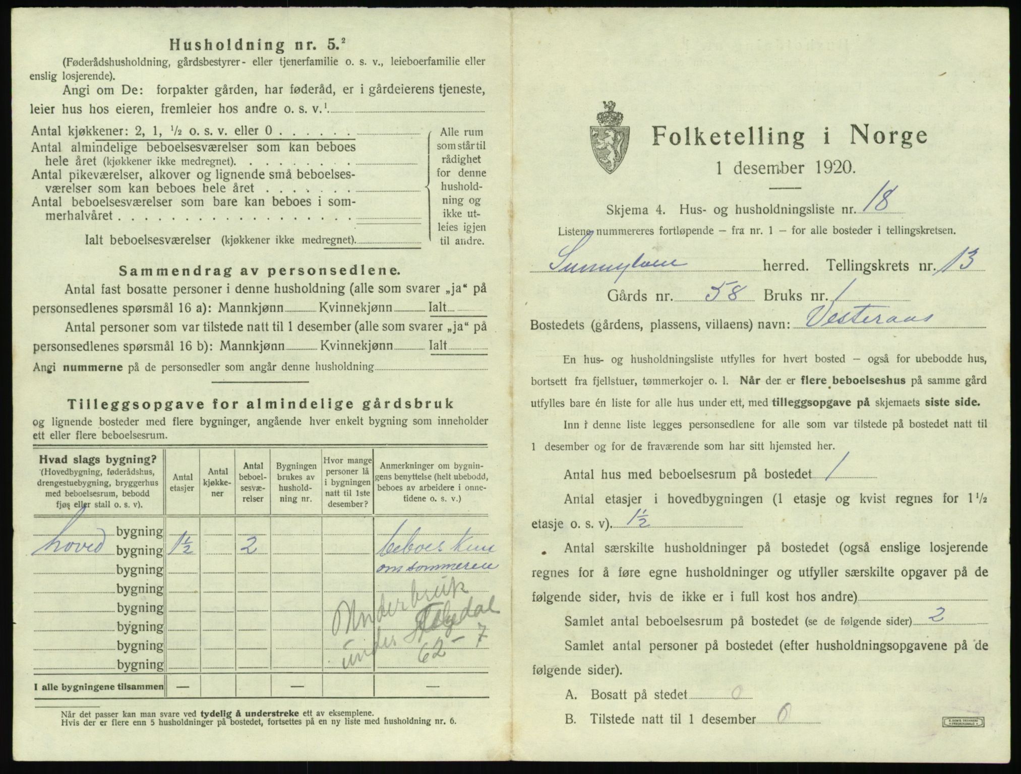 SAT, 1920 census for Sunnylven, 1920, p. 600