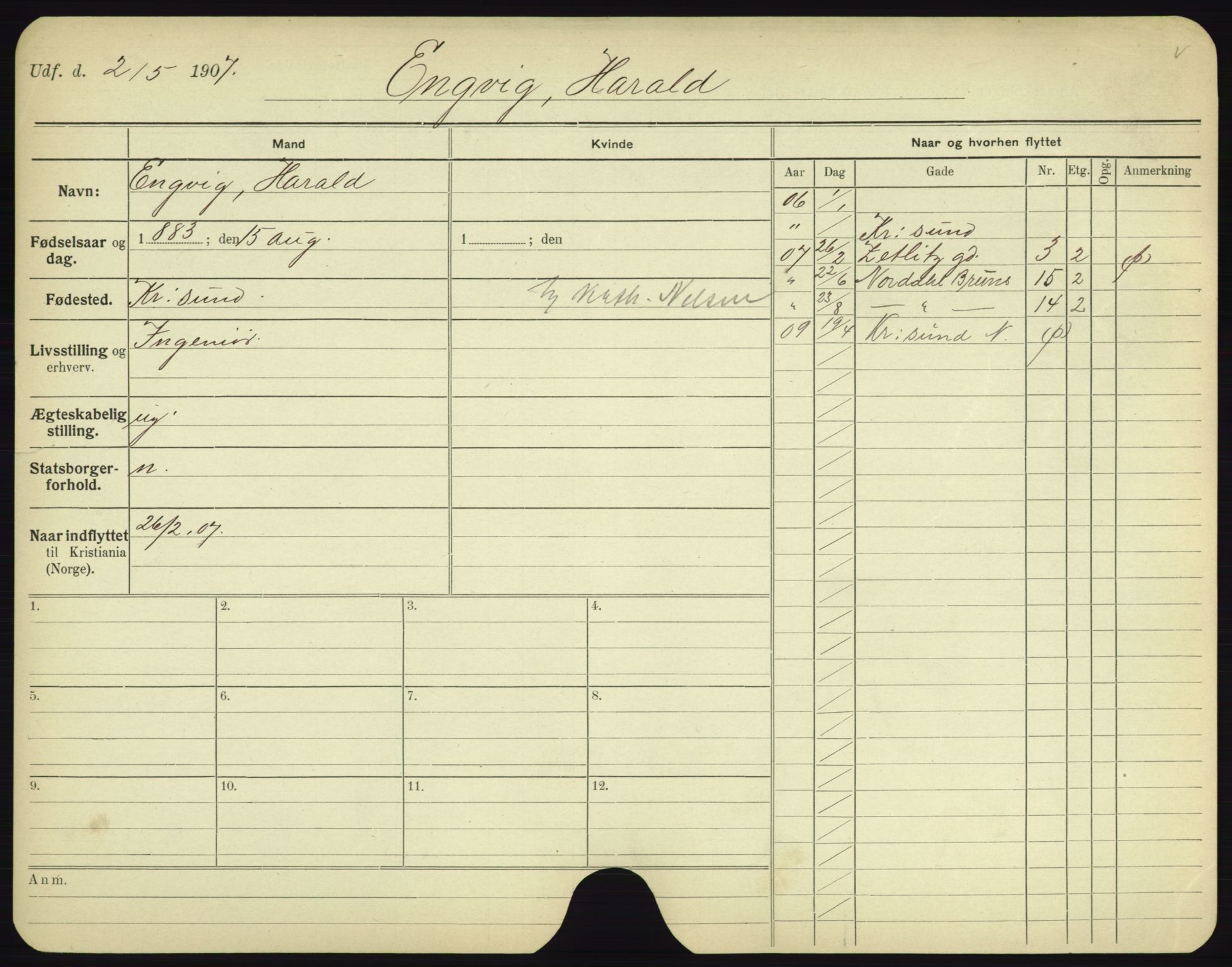 Oslo folkeregister, Registerkort, AV/SAO-A-11715/F/Fa/Fac/L0002: Menn, 1906-1914, p. 1012a