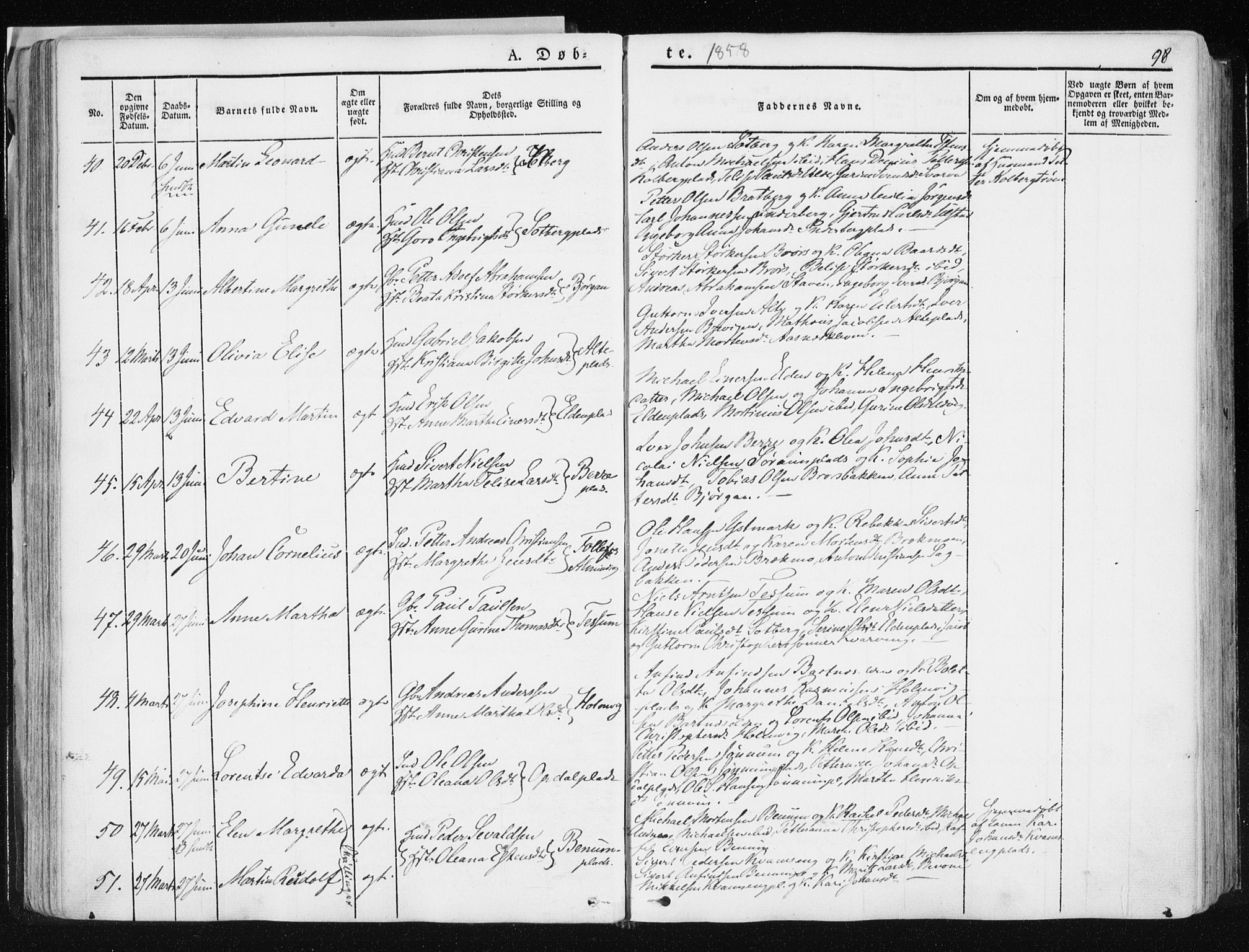 Ministerialprotokoller, klokkerbøker og fødselsregistre - Nord-Trøndelag, AV/SAT-A-1458/741/L0393: Parish register (official) no. 741A07, 1849-1863, p. 98