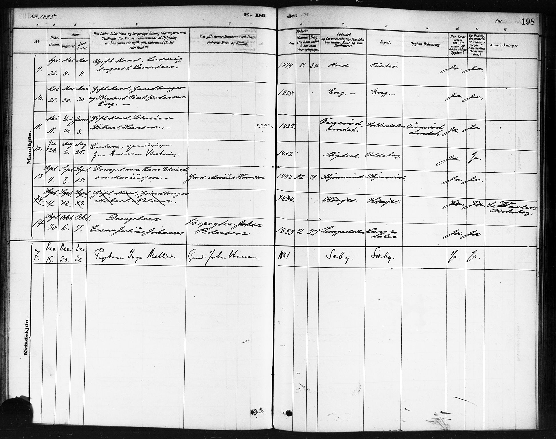 Våler prestekontor Kirkebøker, AV/SAO-A-11083/F/Fb/L0001: Parish register (official) no. II 1, 1878-1896, p. 198