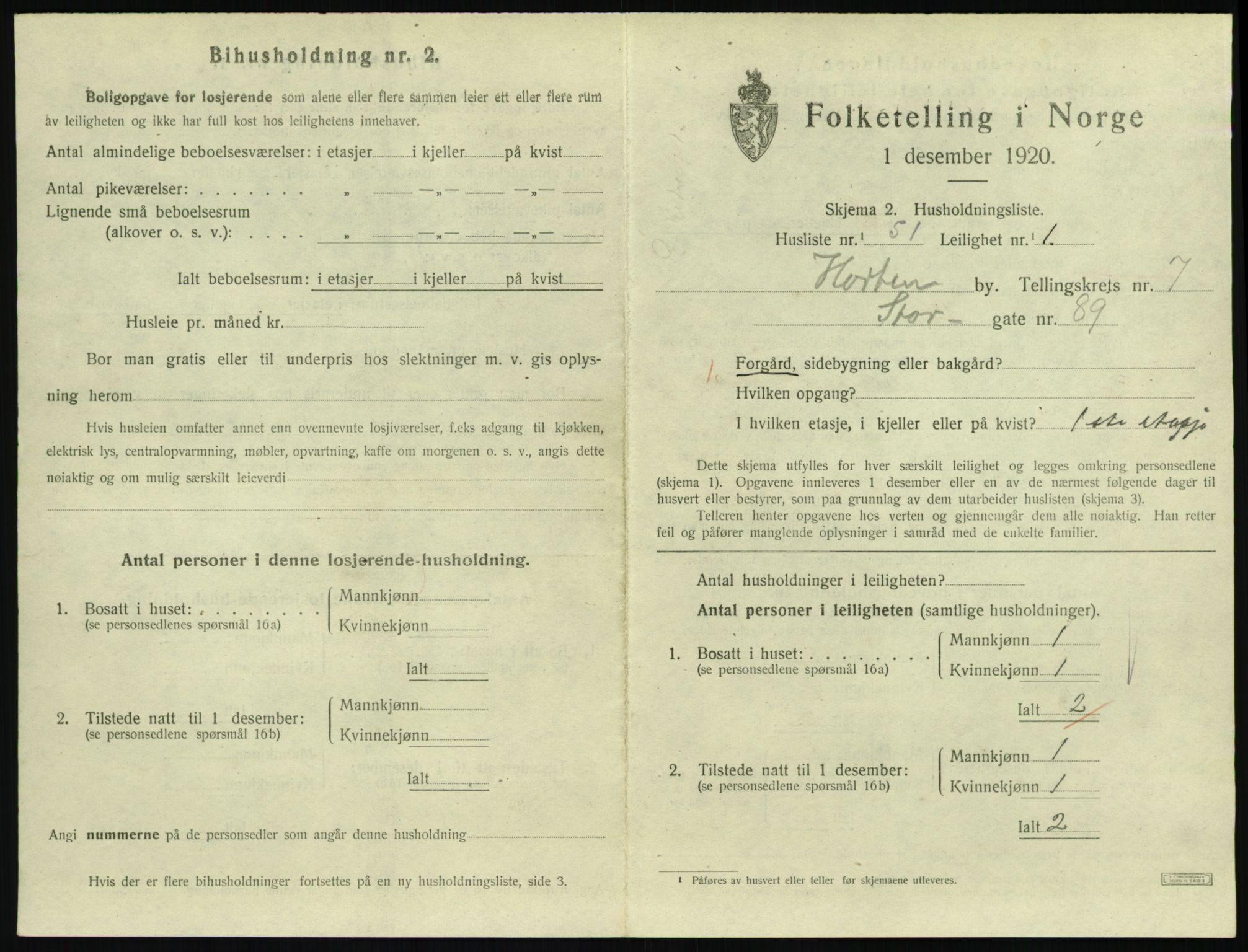 SAKO, 1920 census for Horten, 1920, p. 7397