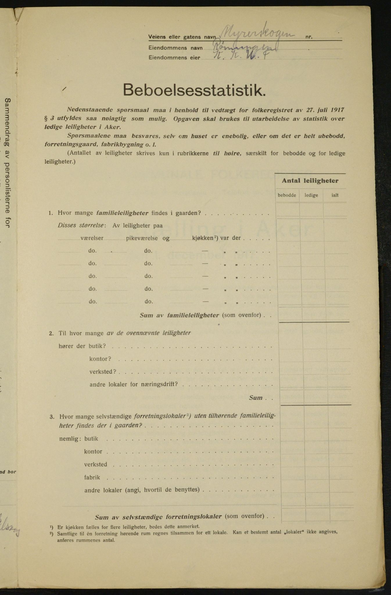 OBA, Municipal Census 1917 for Aker, 1917, p. 14182