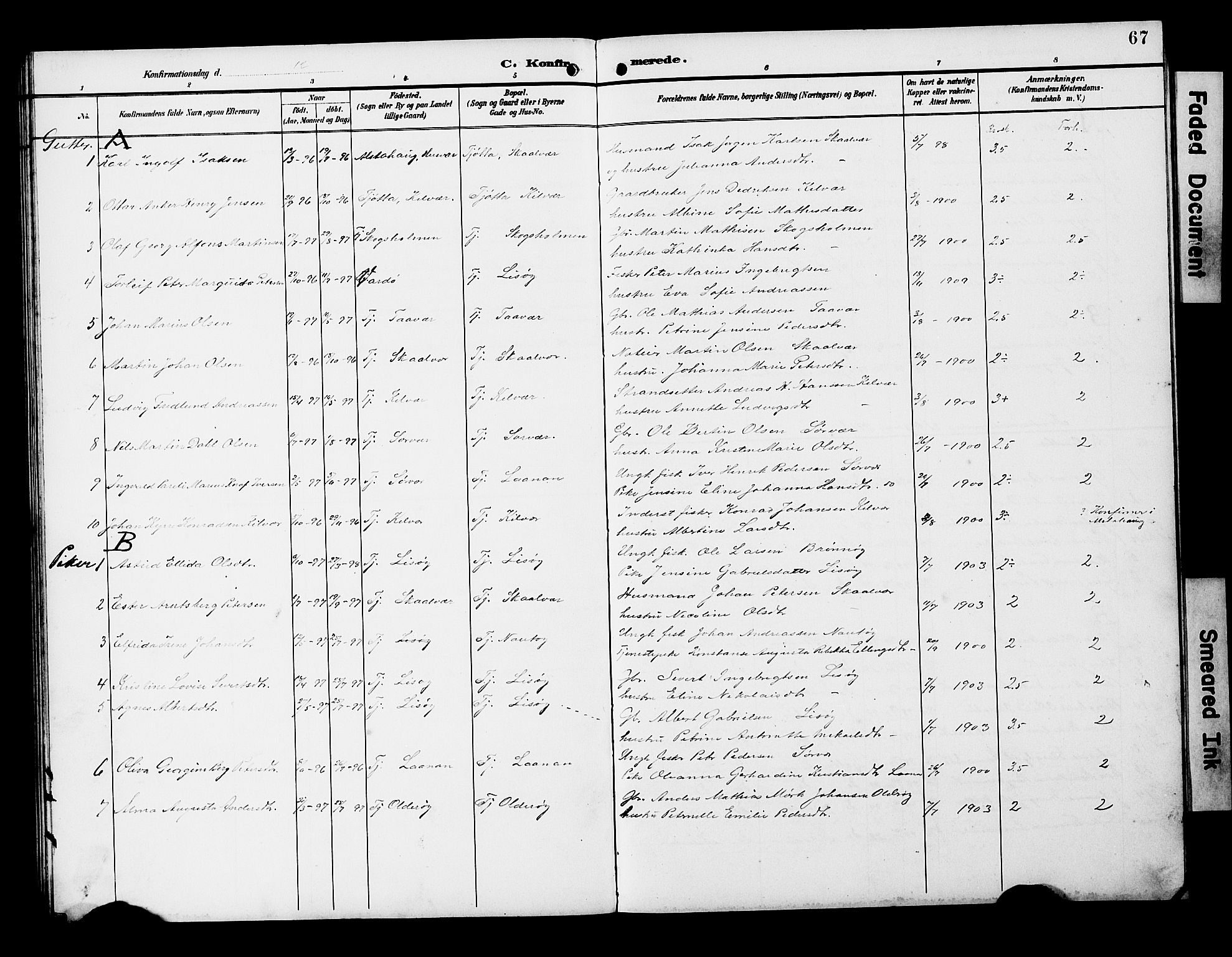 Ministerialprotokoller, klokkerbøker og fødselsregistre - Nordland, AV/SAT-A-1459/818/L0273: Parish register (copy) no. 818C01, 1893-1928, p. 67