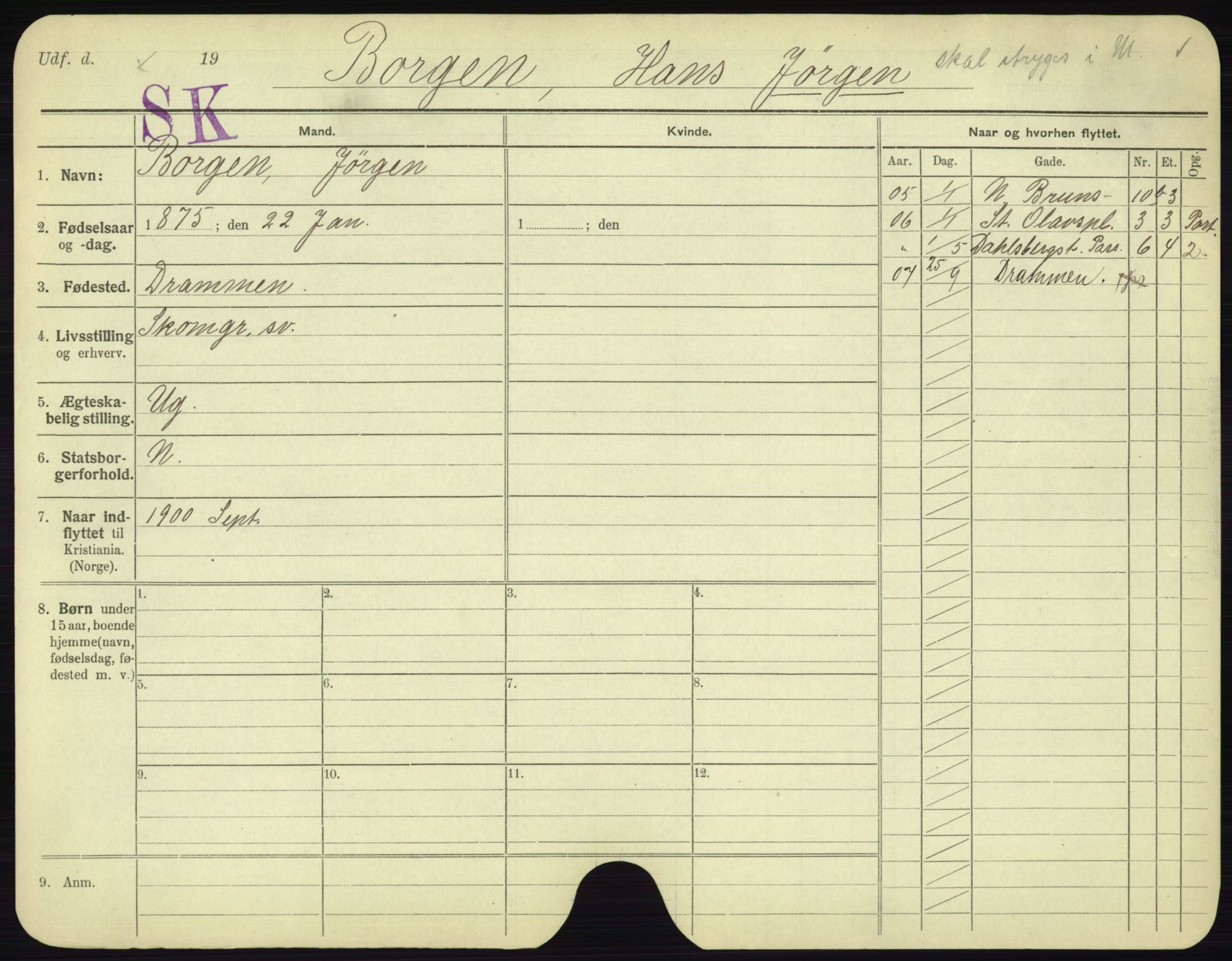 Oslo folkeregister, Registerkort, AV/SAO-A-11715/F/Fa/Fac/L0002: Menn, 1906-1914, p. 124a