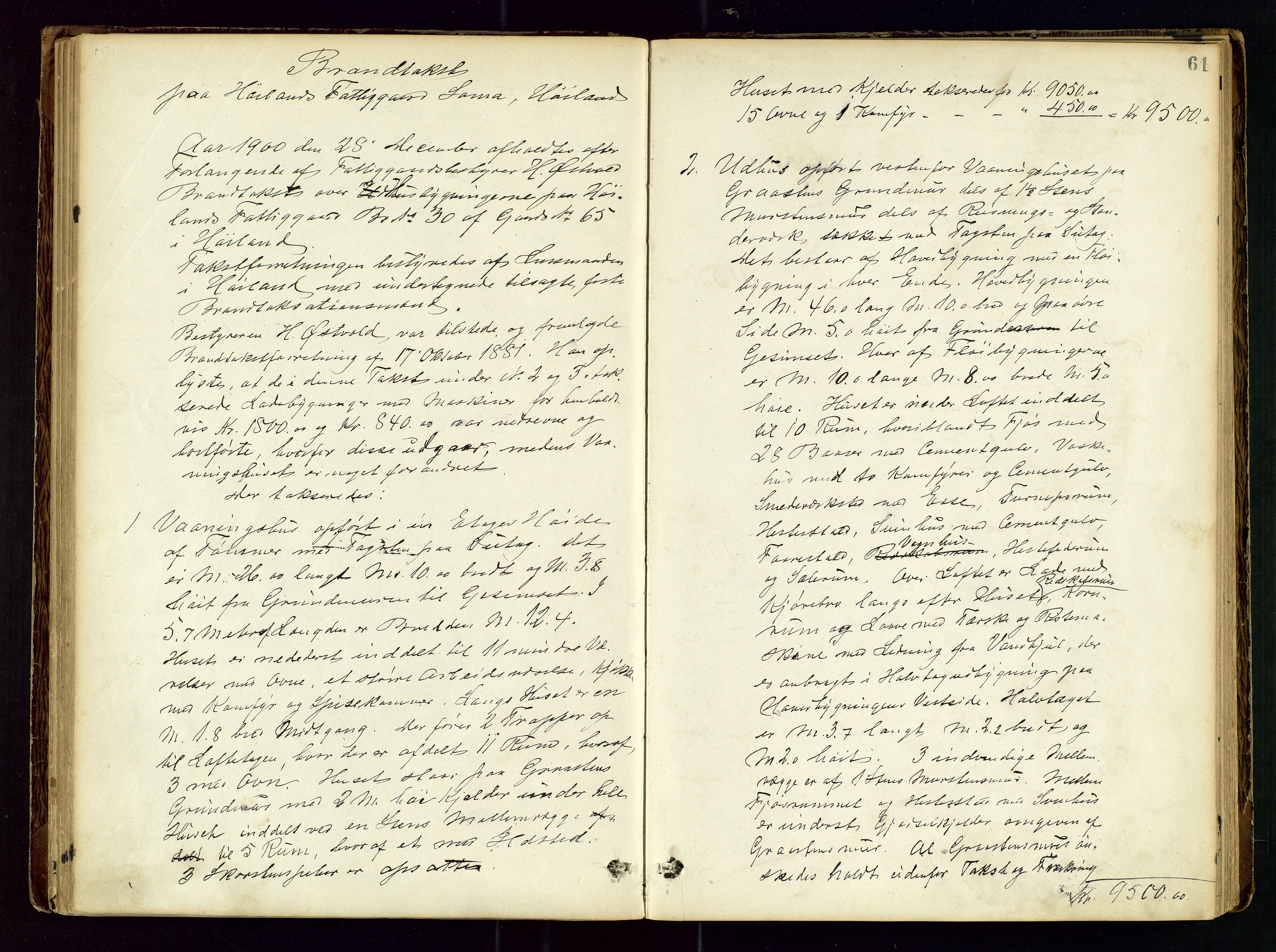 Høyland/Sandnes lensmannskontor, SAST/A-100166/Goa/L0002: "Brandtaxtprotokol for Landafdelingen i Høiland", 1880-1917, p. 60b-61a