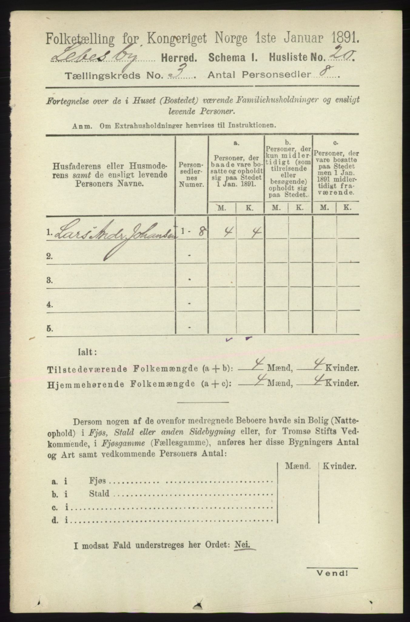 RA, 1891 census for 2022 Lebesby, 1891, p. 697