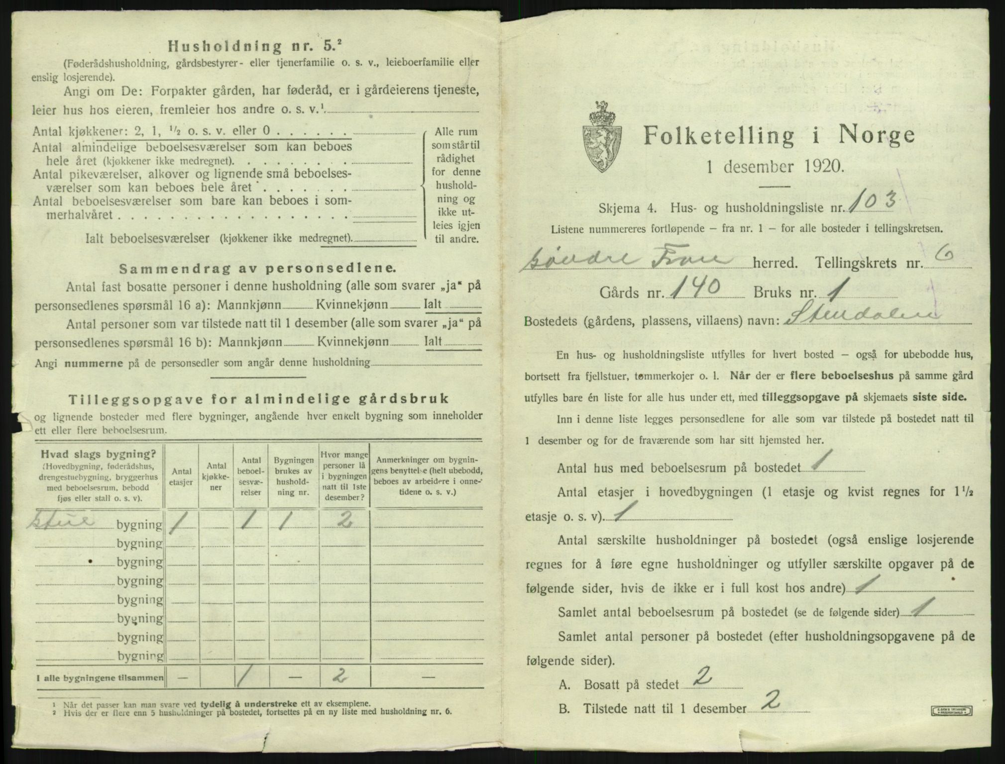 SAH, 1920 census for Sør-Fron, 1920, p. 1127