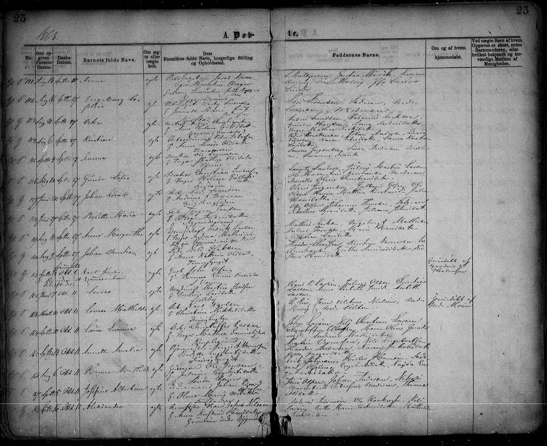 Glemmen prestekontor Kirkebøker, AV/SAO-A-10908/F/Fa/L0008: Parish register (official) no. 8, 1862-1871, p. 23