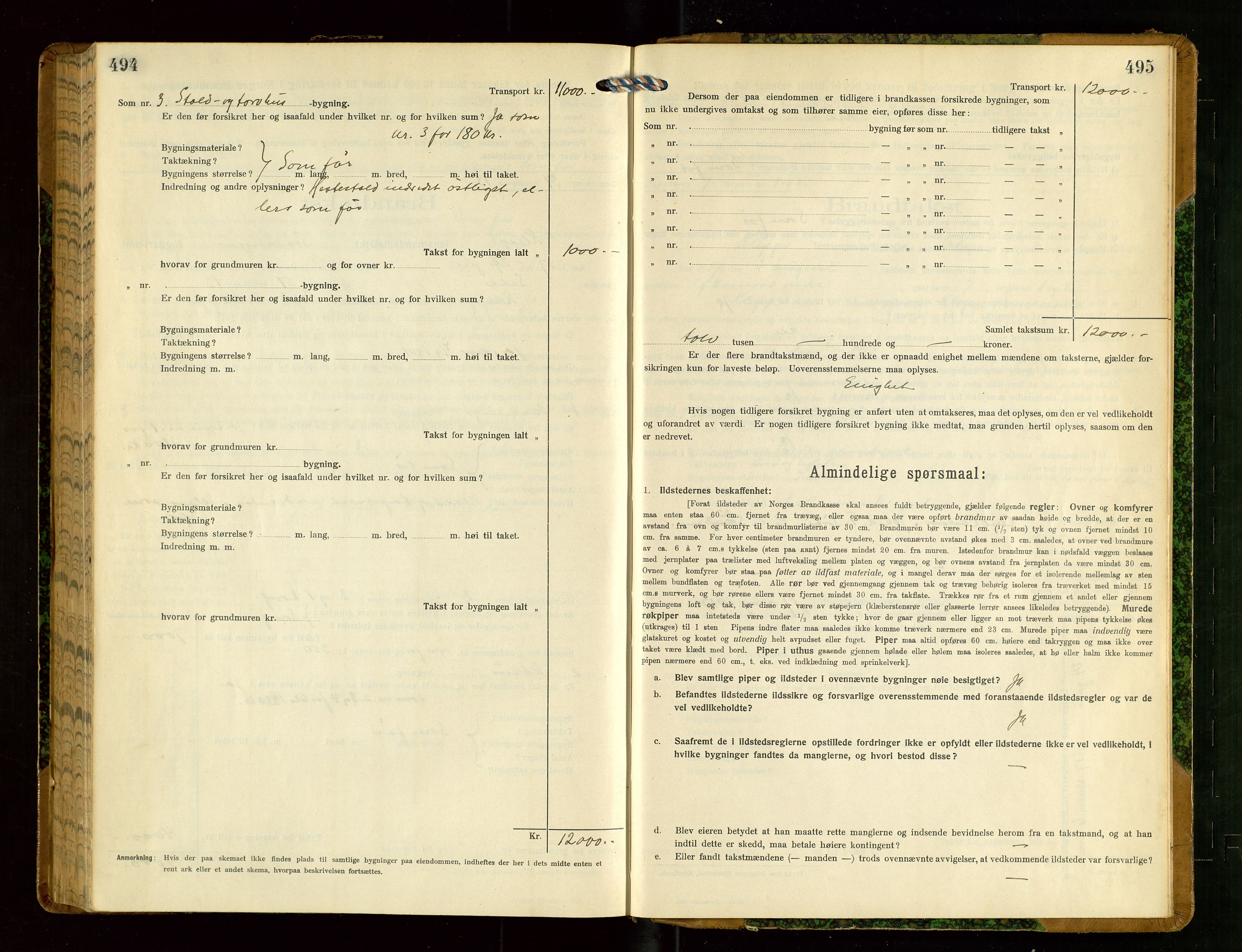Klepp lensmannskontor, SAST/A-100163/Goc/L0008: "Brandtakstprotokol" m/register, 1914-1917, p. 494-495