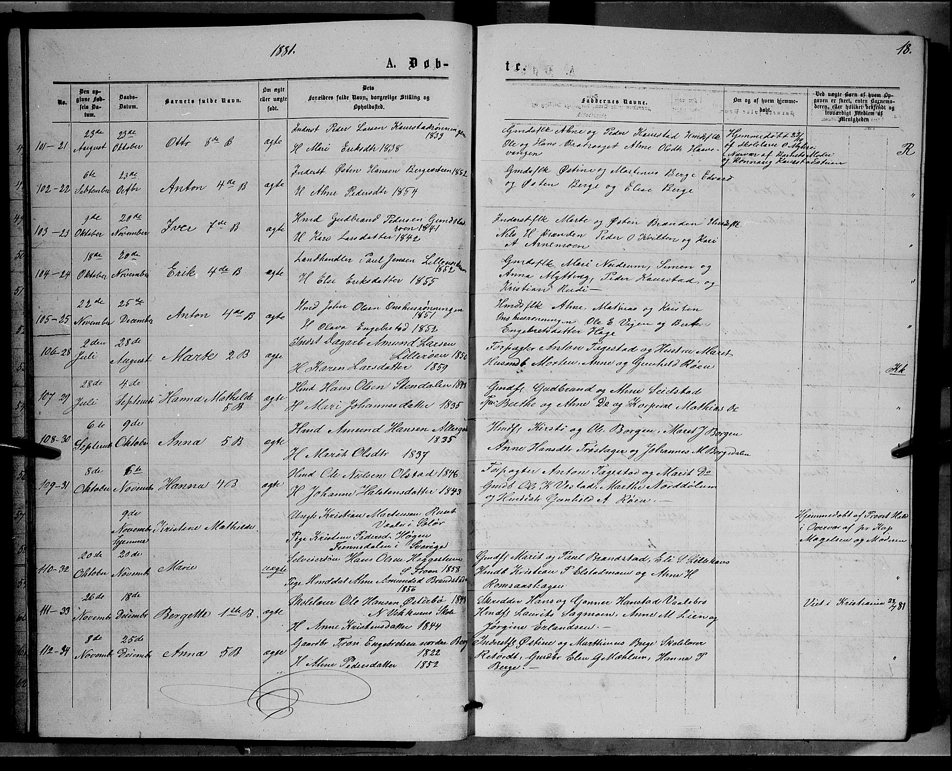 Ringebu prestekontor, SAH/PREST-082/H/Ha/Hab/L0006: Parish register (copy) no. 6, 1880-1898, p. 18