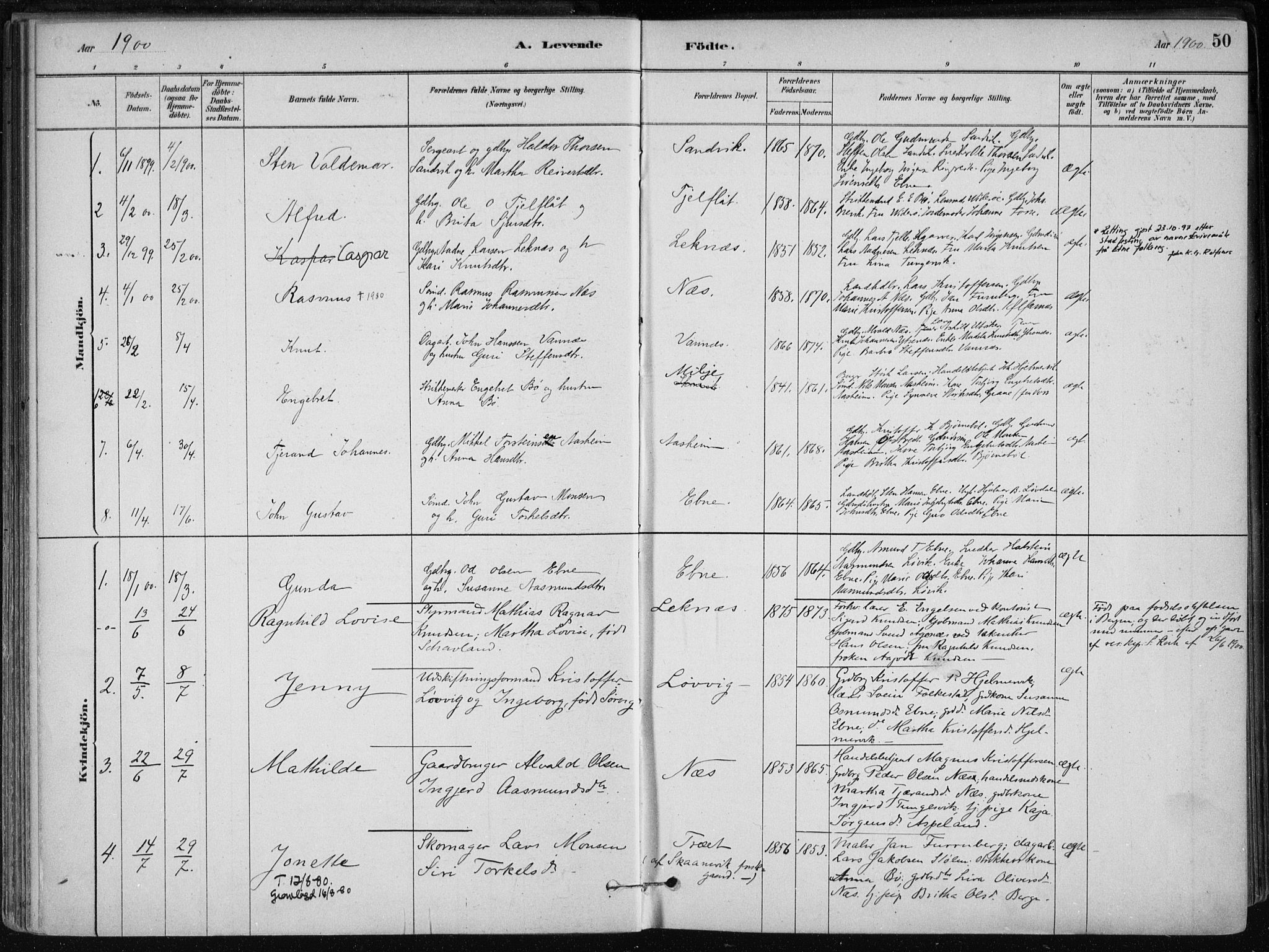 Skånevik sokneprestembete, SAB/A-77801/H/Haa: Parish register (official) no. B 1, 1879-1914, p. 50