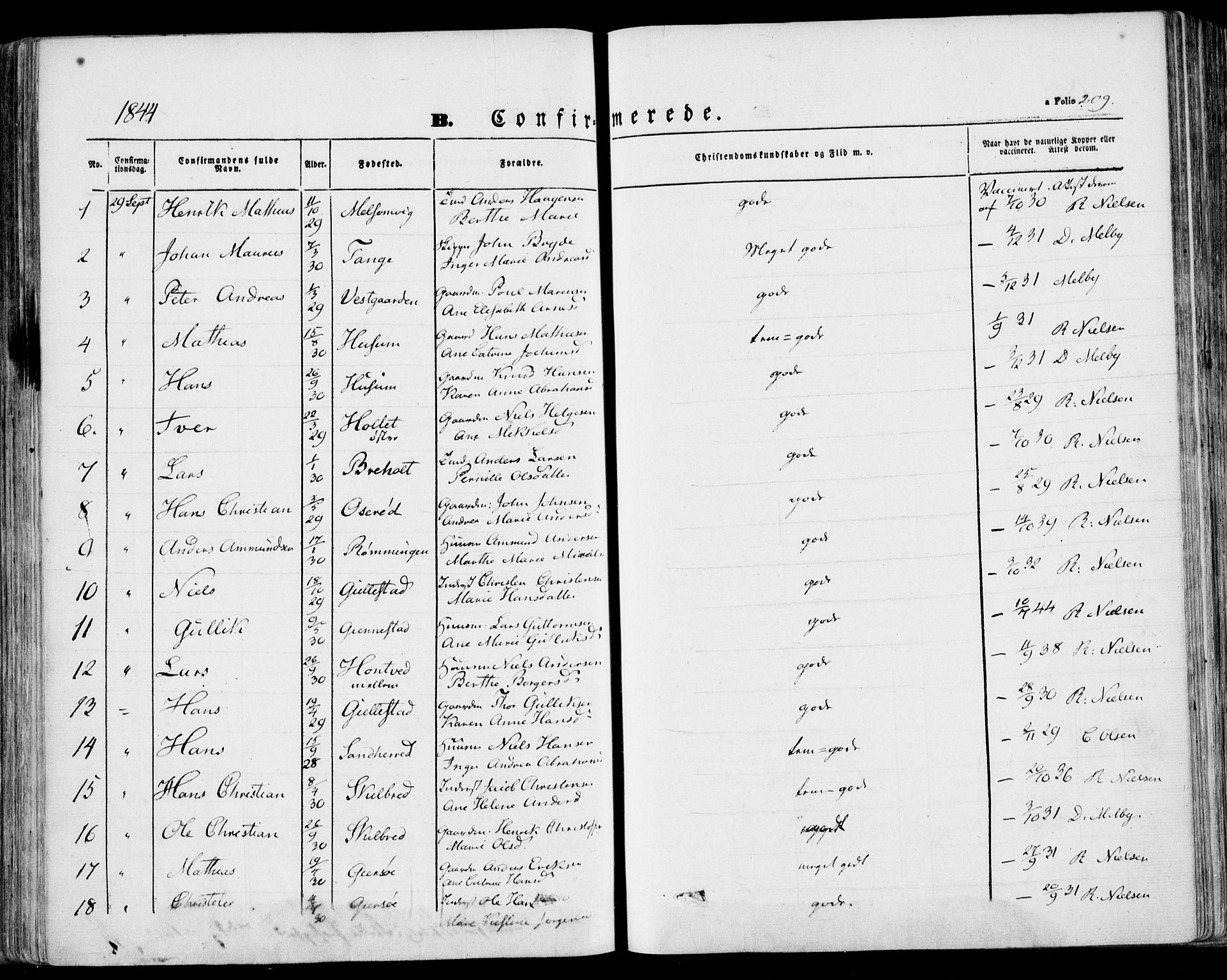 Stokke kirkebøker, AV/SAKO-A-320/F/Fa/L0007: Parish register (official) no. I 7, 1844-1857, p. 209