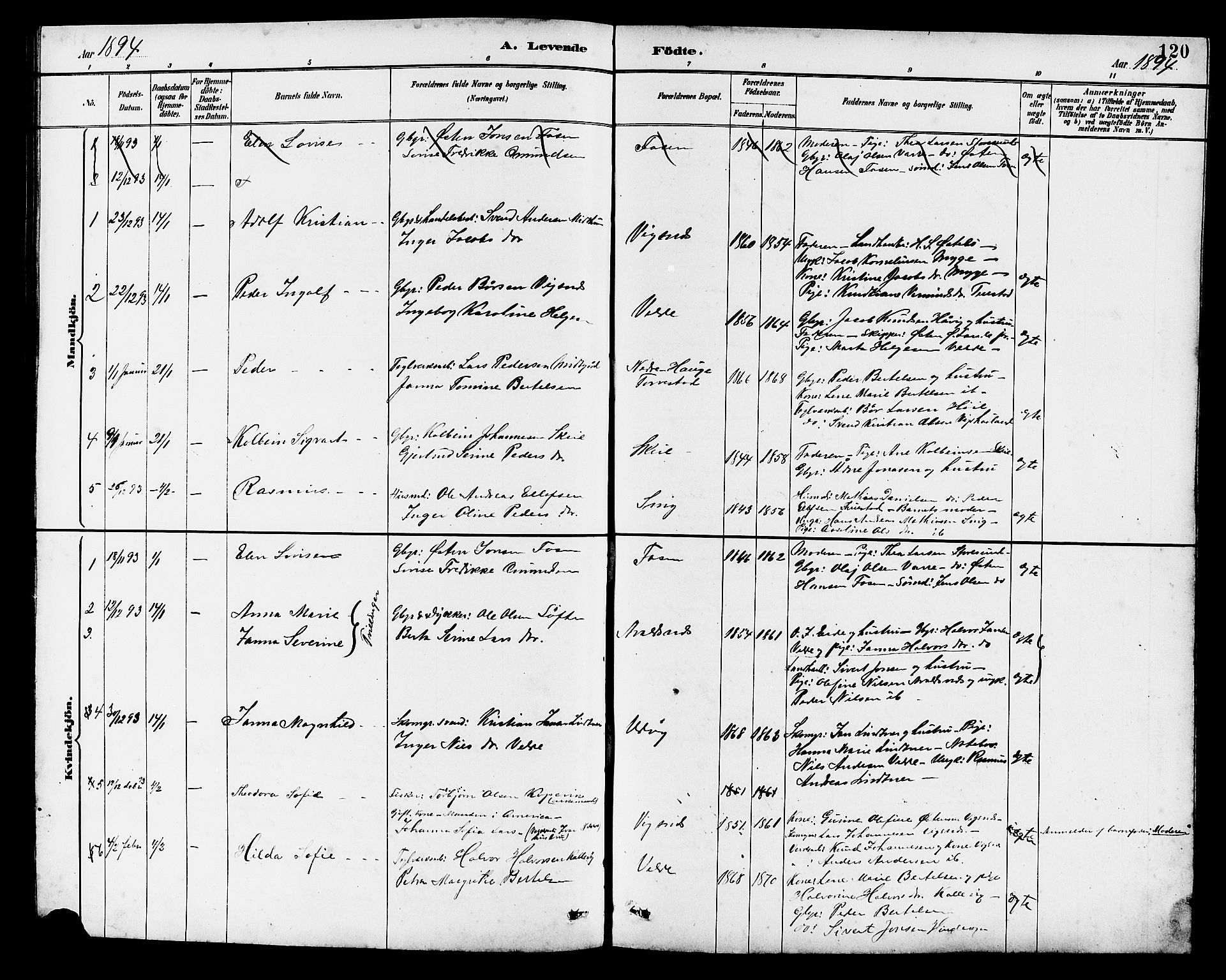 Avaldsnes sokneprestkontor, SAST/A -101851/H/Ha/Hab/L0007: Parish register (copy) no. B 7, 1885-1909, p. 120