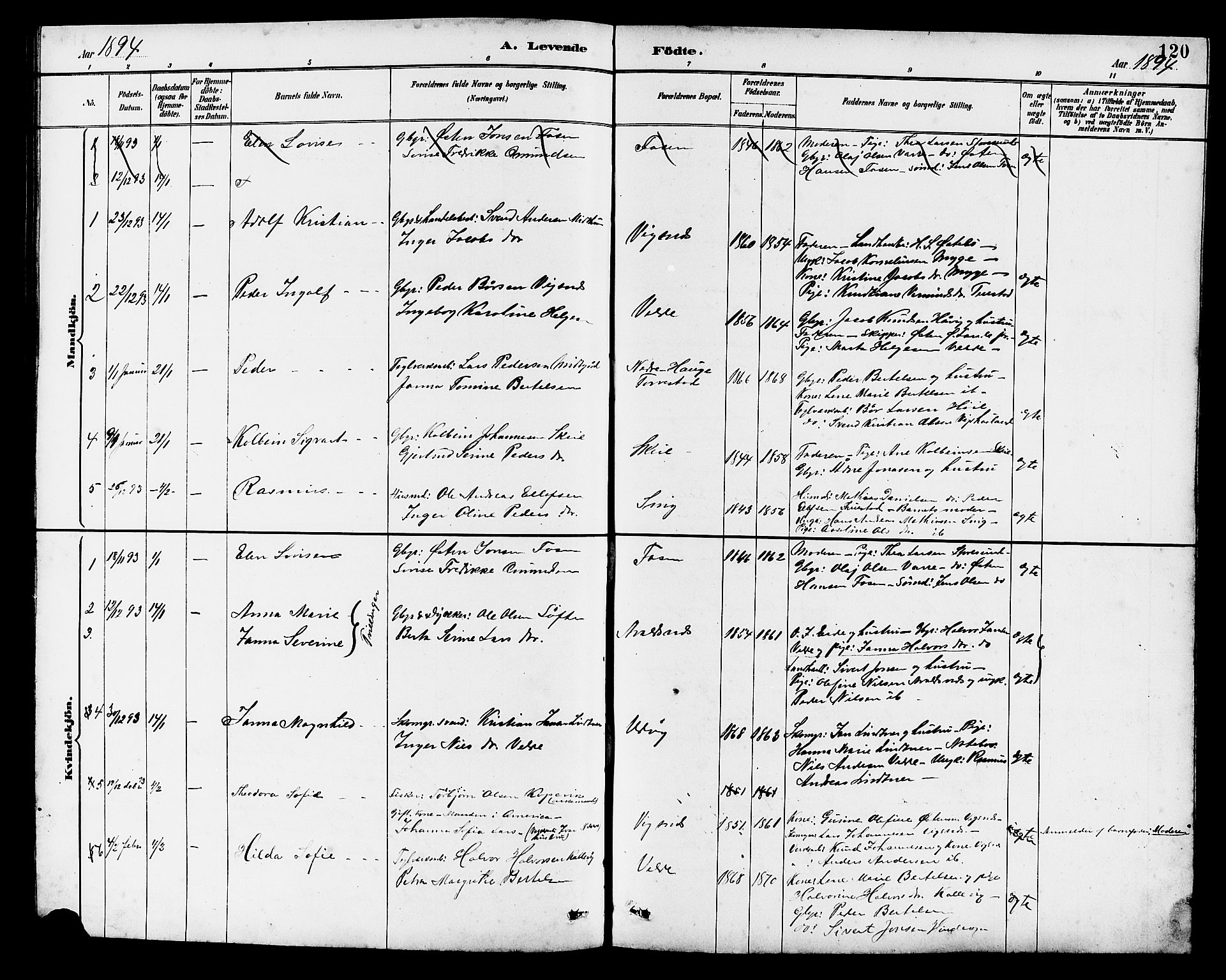 Avaldsnes sokneprestkontor, AV/SAST-A -101851/H/Ha/Hab/L0007: Parish register (copy) no. B 7, 1885-1909, p. 120