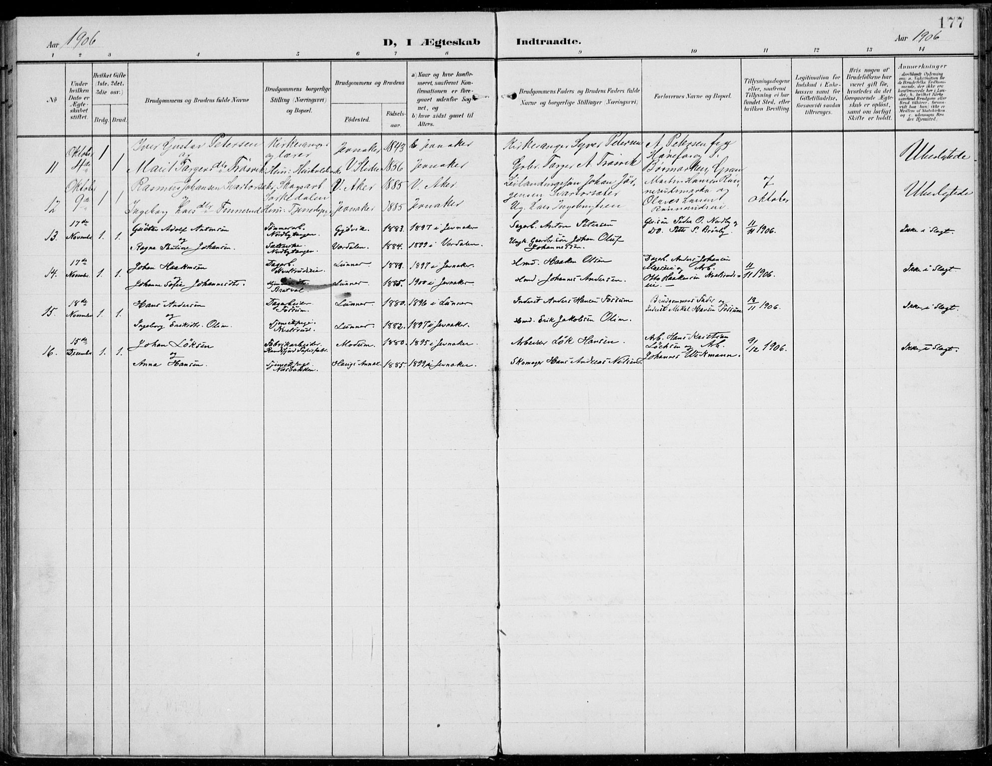 Jevnaker prestekontor, SAH/PREST-116/H/Ha/Haa/L0011: Parish register (official) no. 11, 1902-1913, p. 177